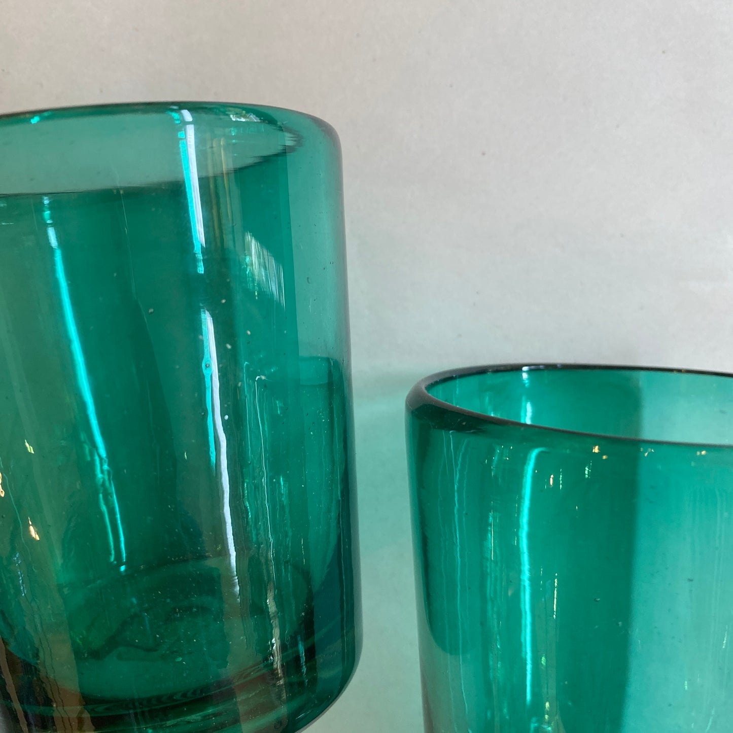 Mexican Glass V-shaped Tumbler - Solid Greenish Turquoise