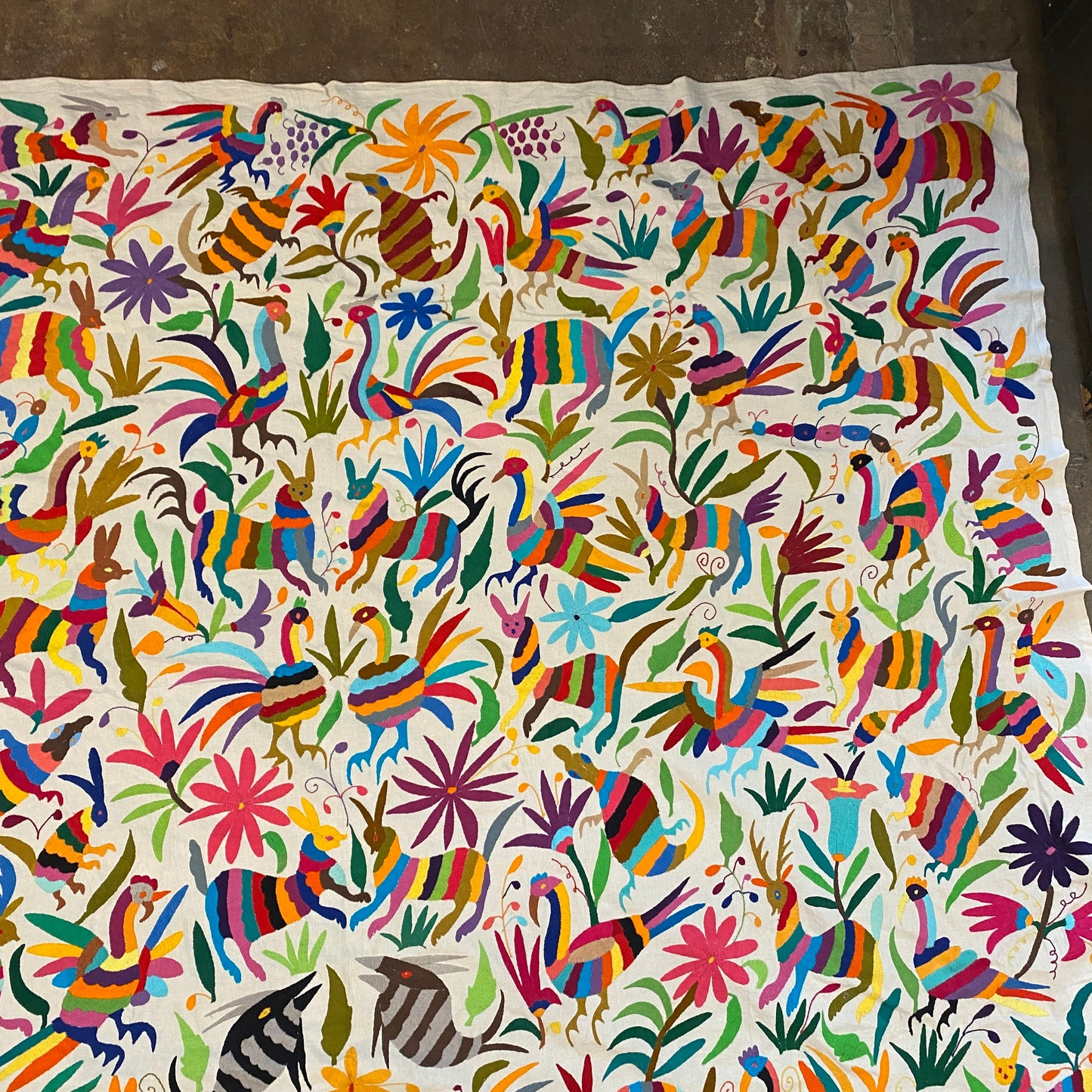 X-Large Otomi Embroidery Wall Hanging - Multicolor