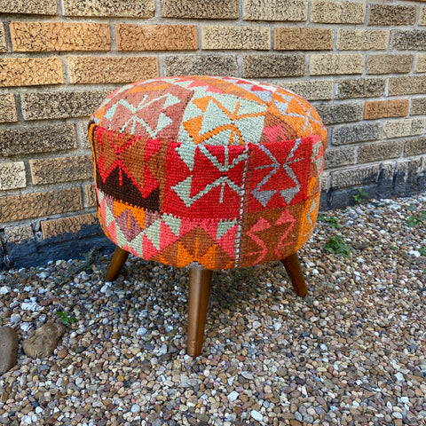 Small Round Turkish Kilim Ottoman