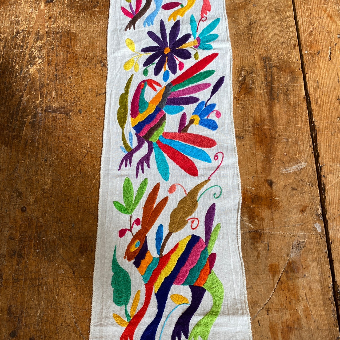 Small Otomi Table Runner- Multicolor Flowers and Animals B