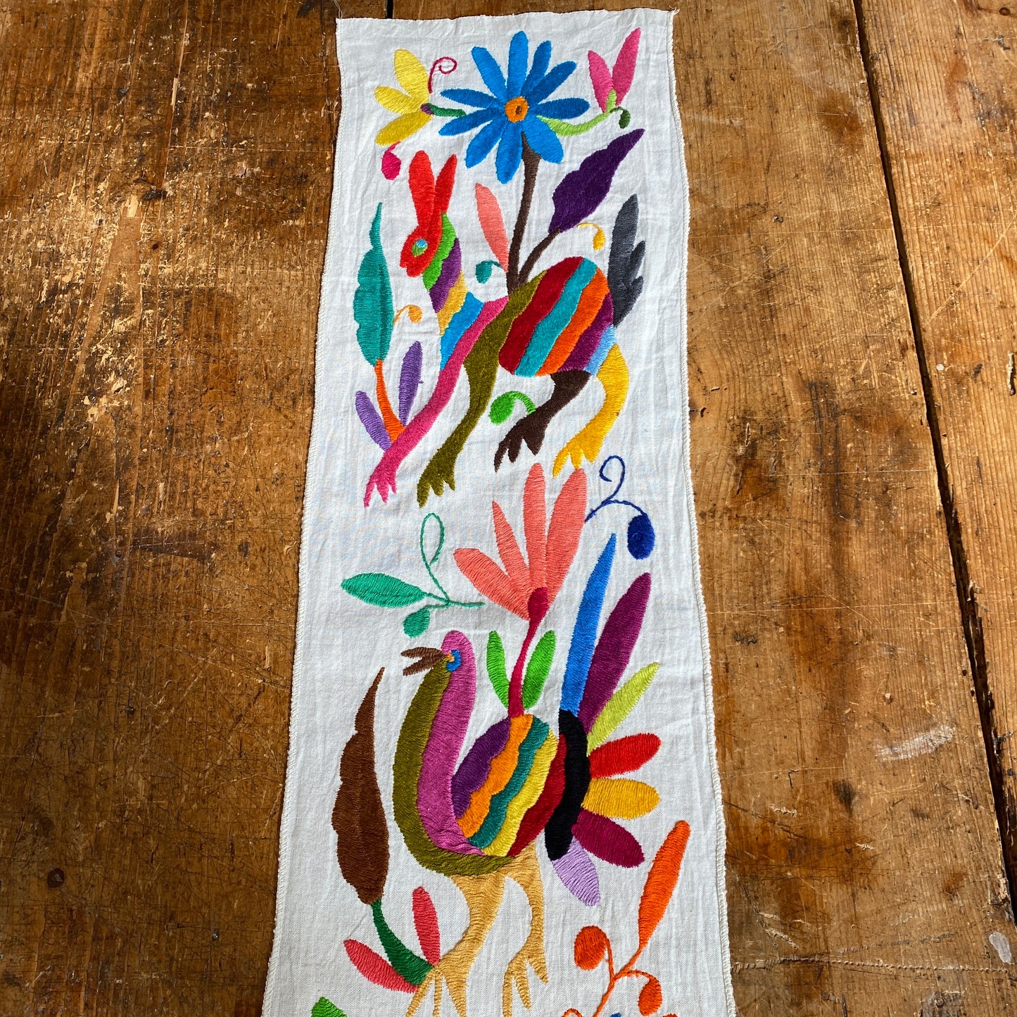 Small Otomi Table Runner- Multicolor Flowers and Animals B