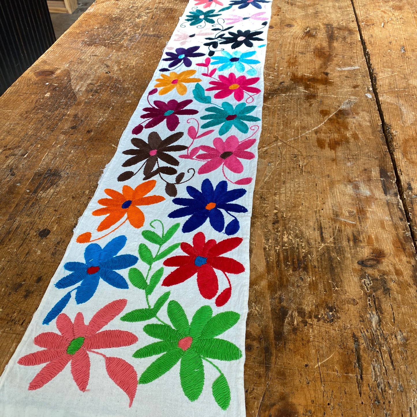 Small Otomi Table Runner- Multicolor Flowers