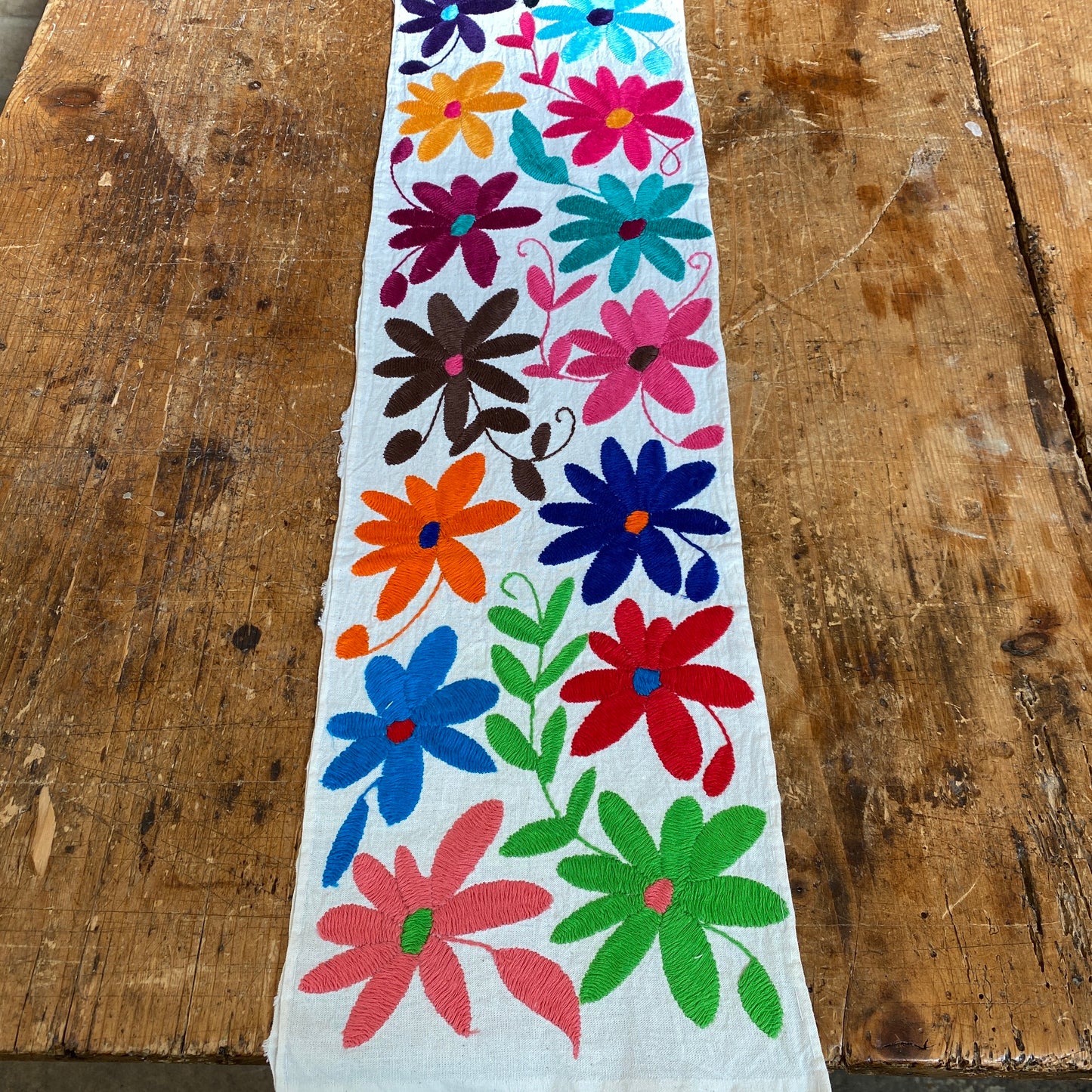 Small Otomi Table Runner- Multicolor Flowers