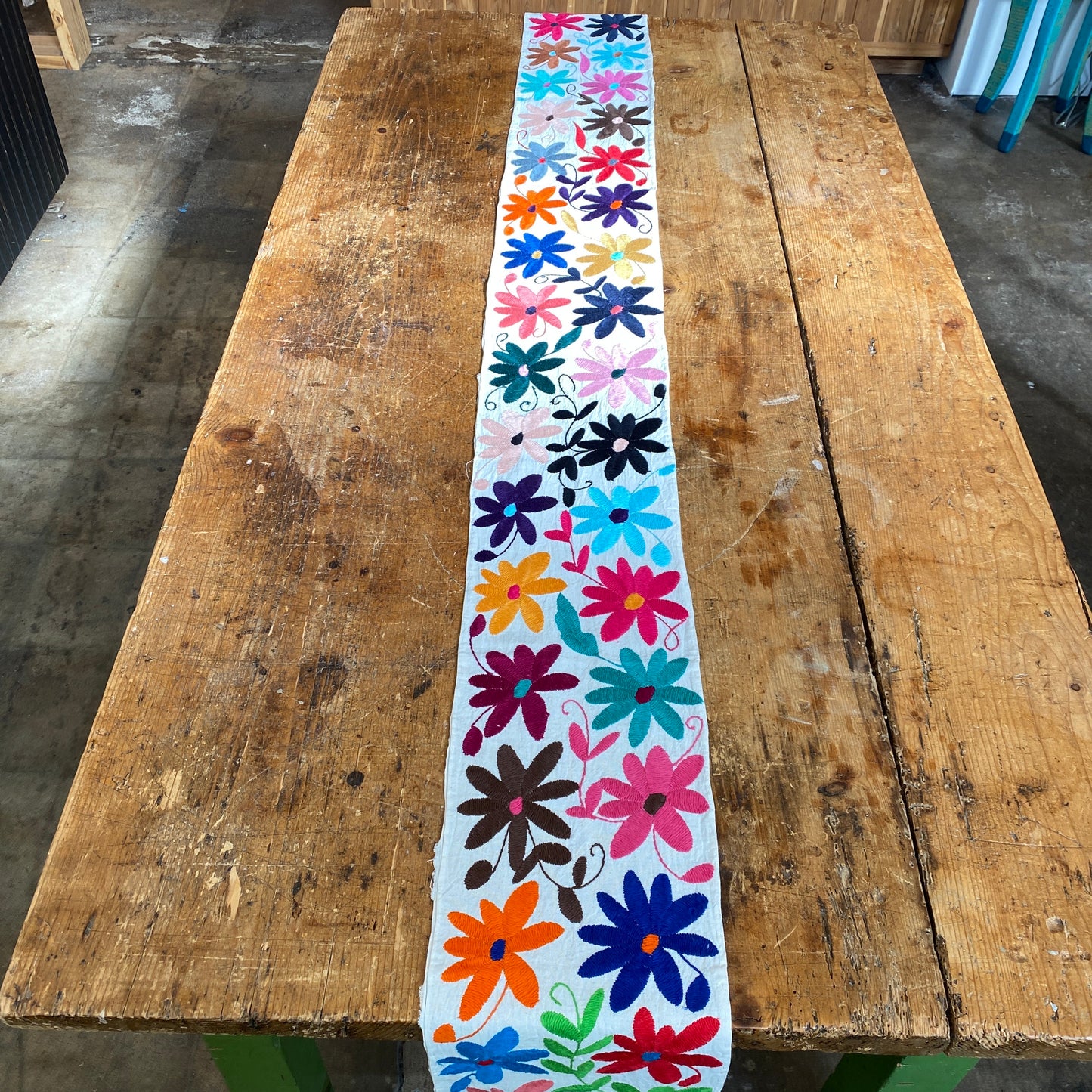 Small Otomi Table Runner- Multicolor Flowers