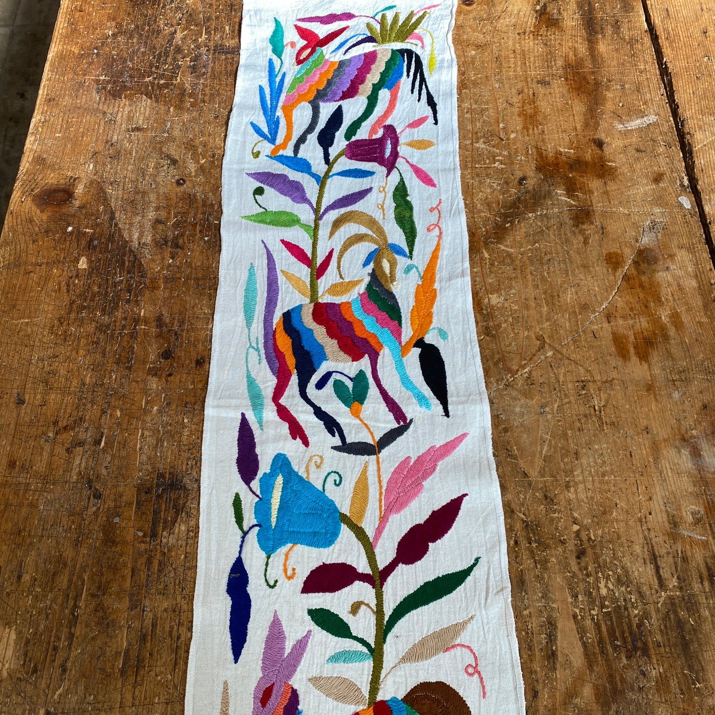 Small Otomi Table Runner- Multicolor Flowers and Animals D