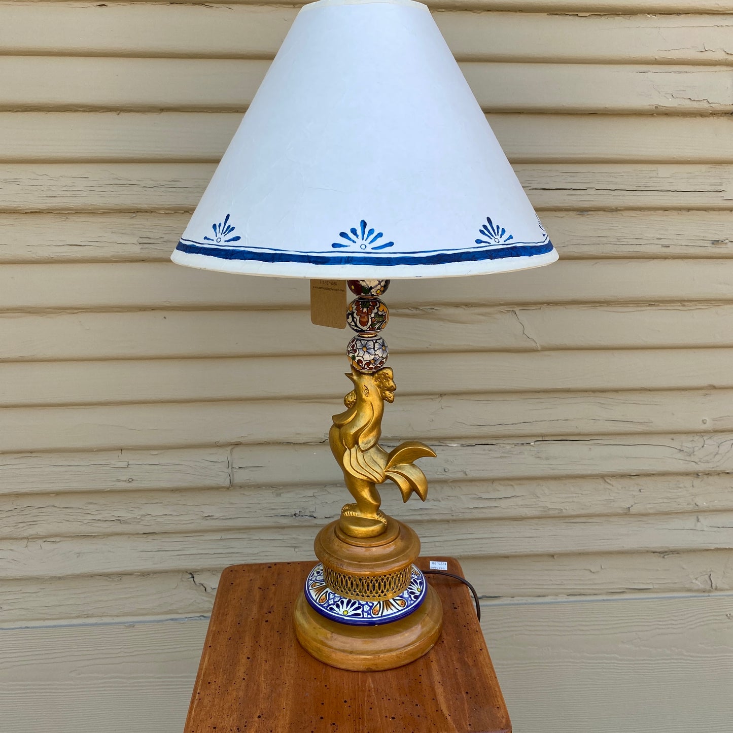 Golden Rooster Figurine Lamp with Paper Shade
