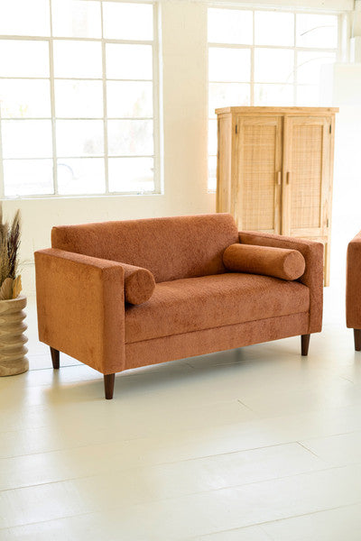 Chenille Boucle Loveseat - Rust