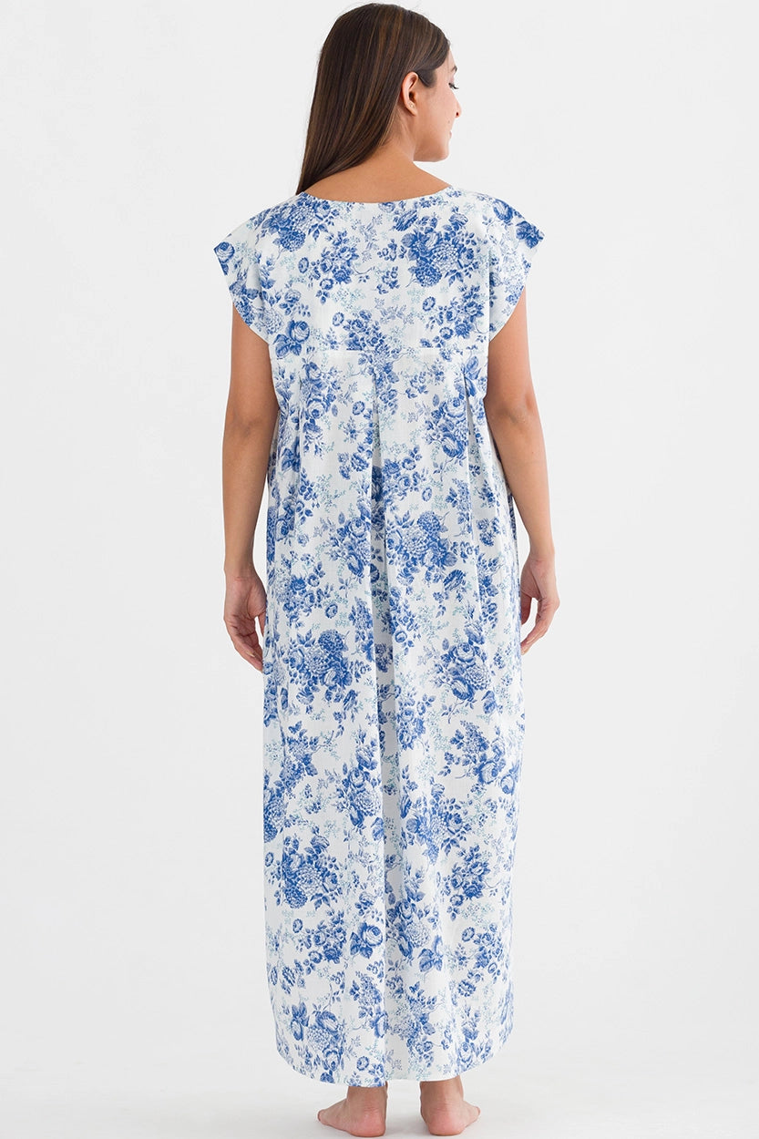 Ishani Caftan- White with Blue Floral