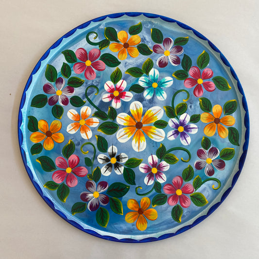 Painted Flowers on Tin - Circle