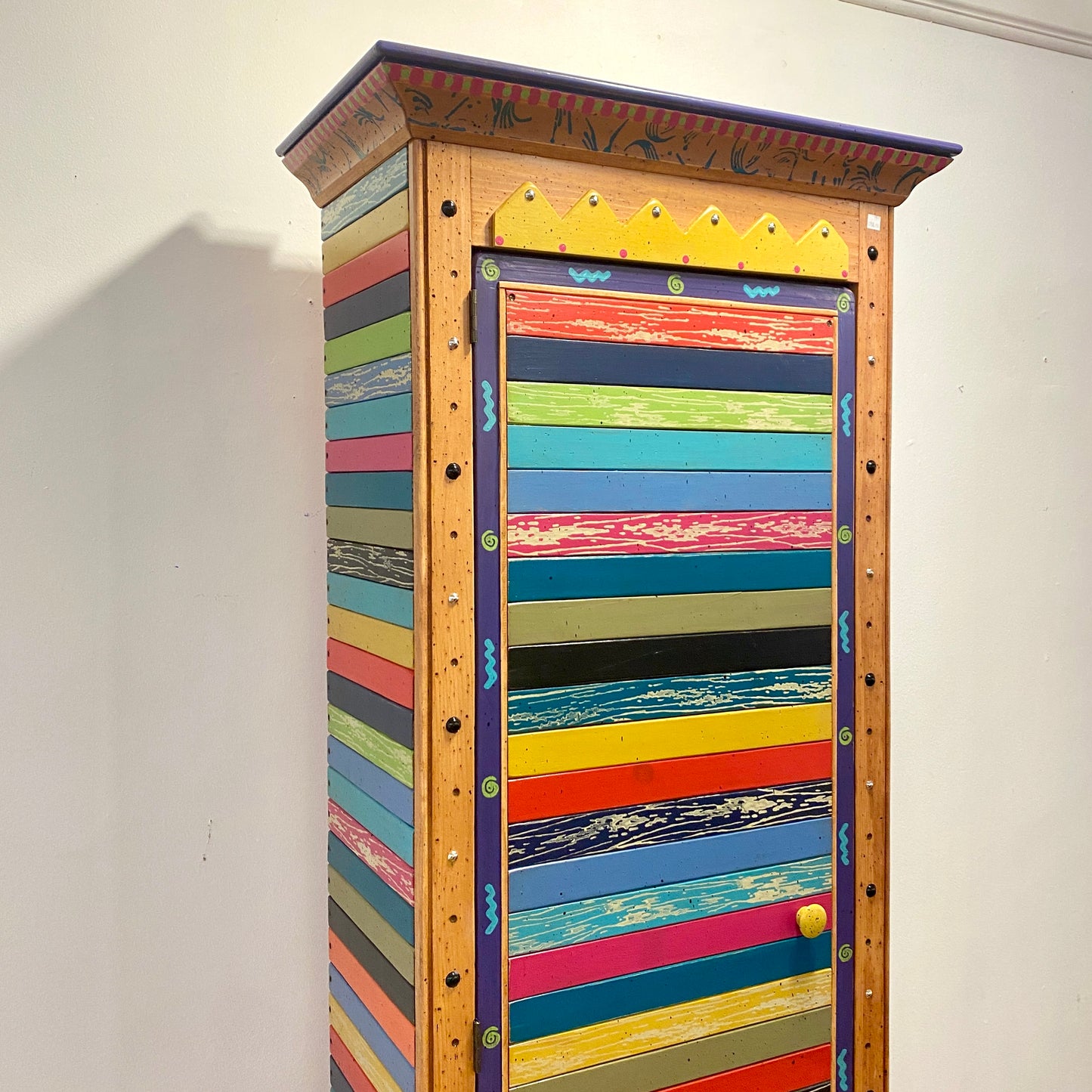 Tommy Lewis Marsh Style Colorful Tall Cabinet with Drawer