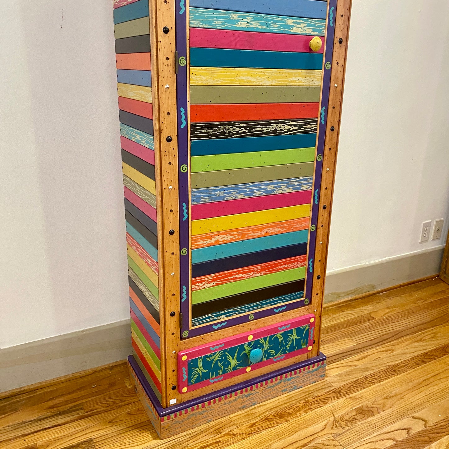 Tommy Lewis Marsh Style Colorful Tall Cabinet with Drawer