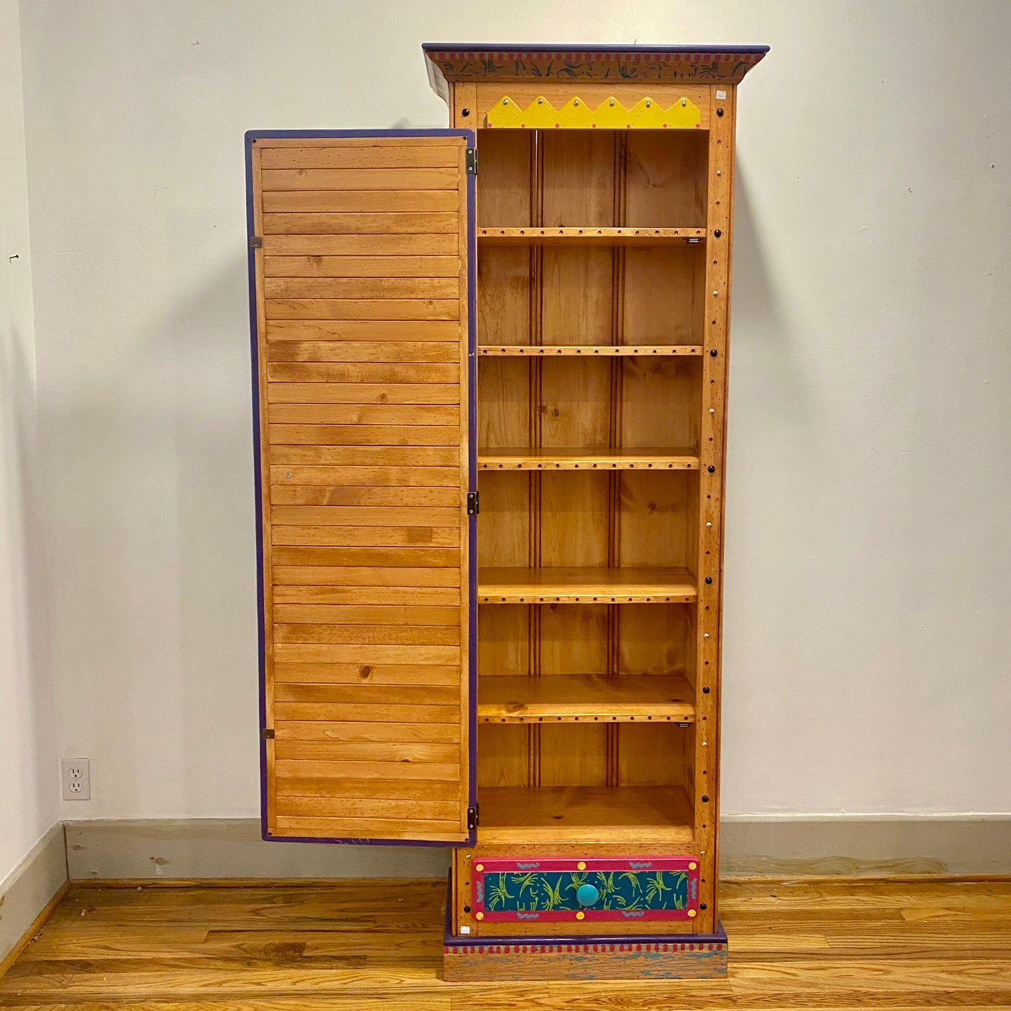 Tommy Lewis Marsh Style Colorful Tall Cabinet with Drawer