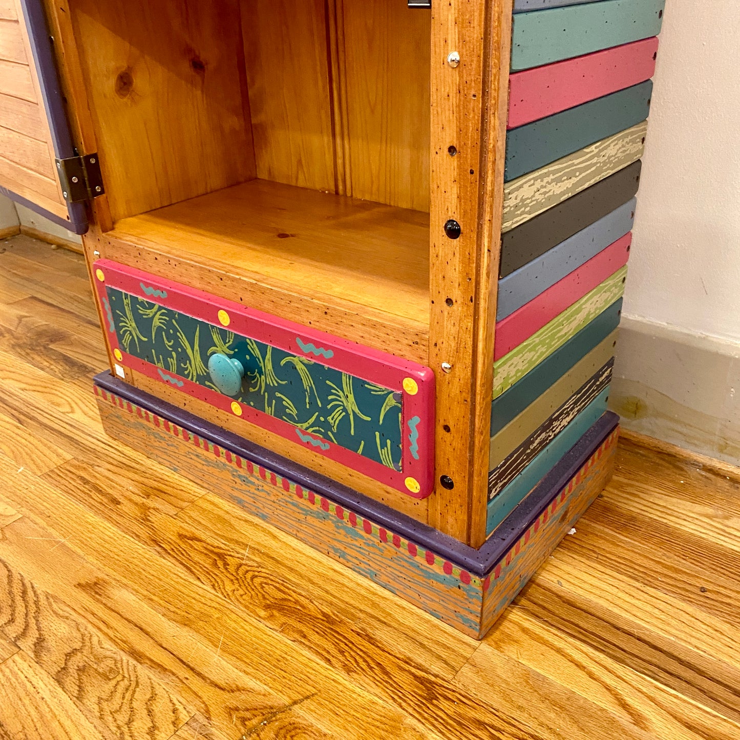 Tommy Lewis Marsh Style Colorful Tall Cabinet with Drawer