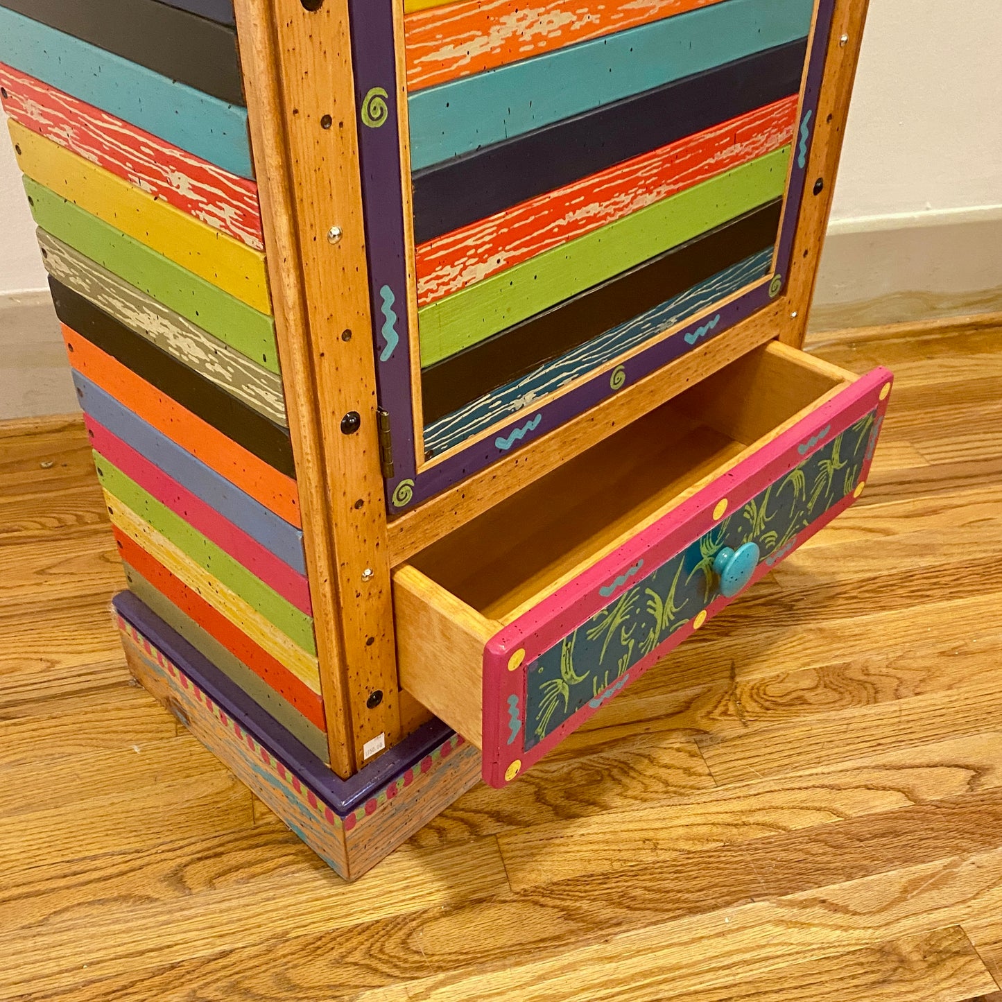 Tommy Lewis Marsh Style Colorful Tall Cabinet with Drawer