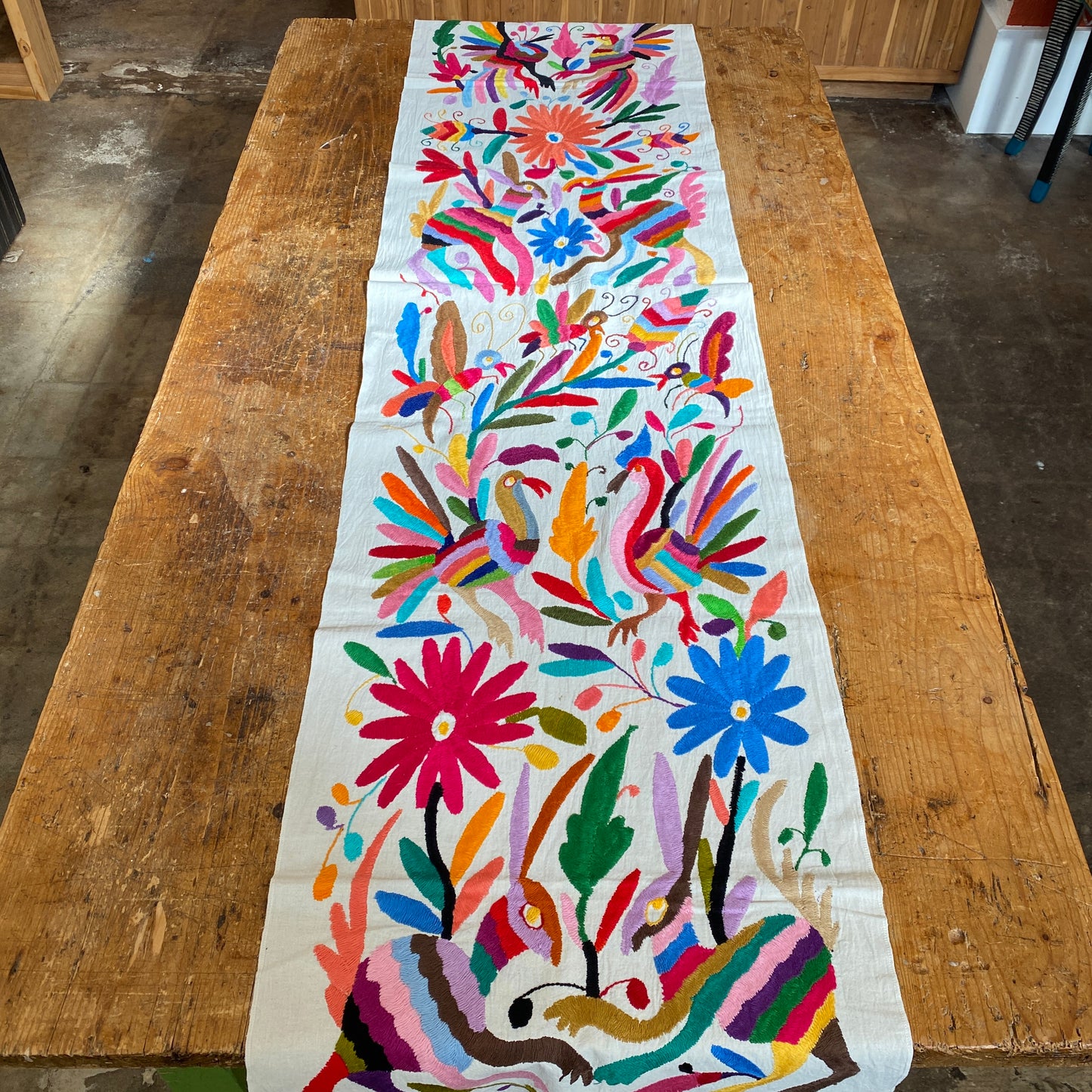 Large Otomi Runner- Multicolor with Flowers and Animals-B