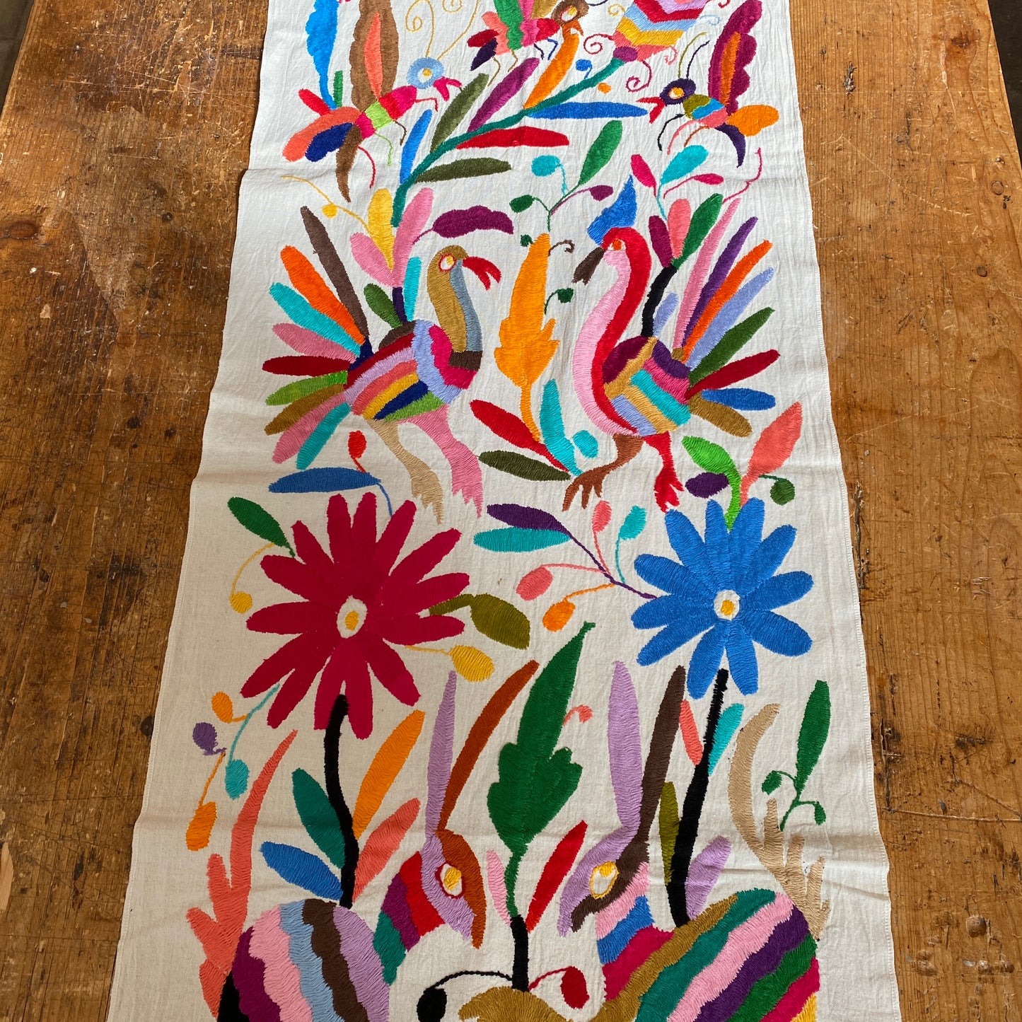 Large Otomi Runner- Multicolor with Flowers and Animals-B