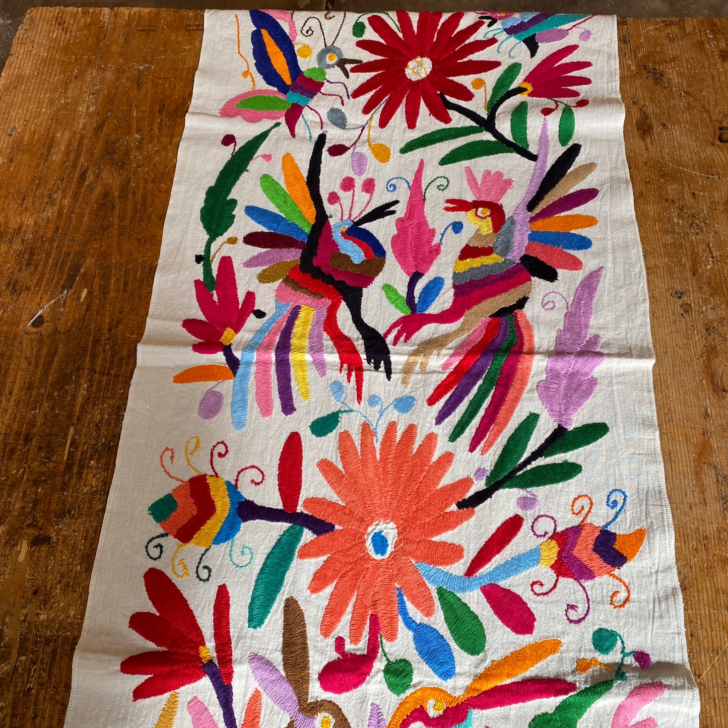 Large Otomi Runner- Multicolor with Flowers and Animals-B