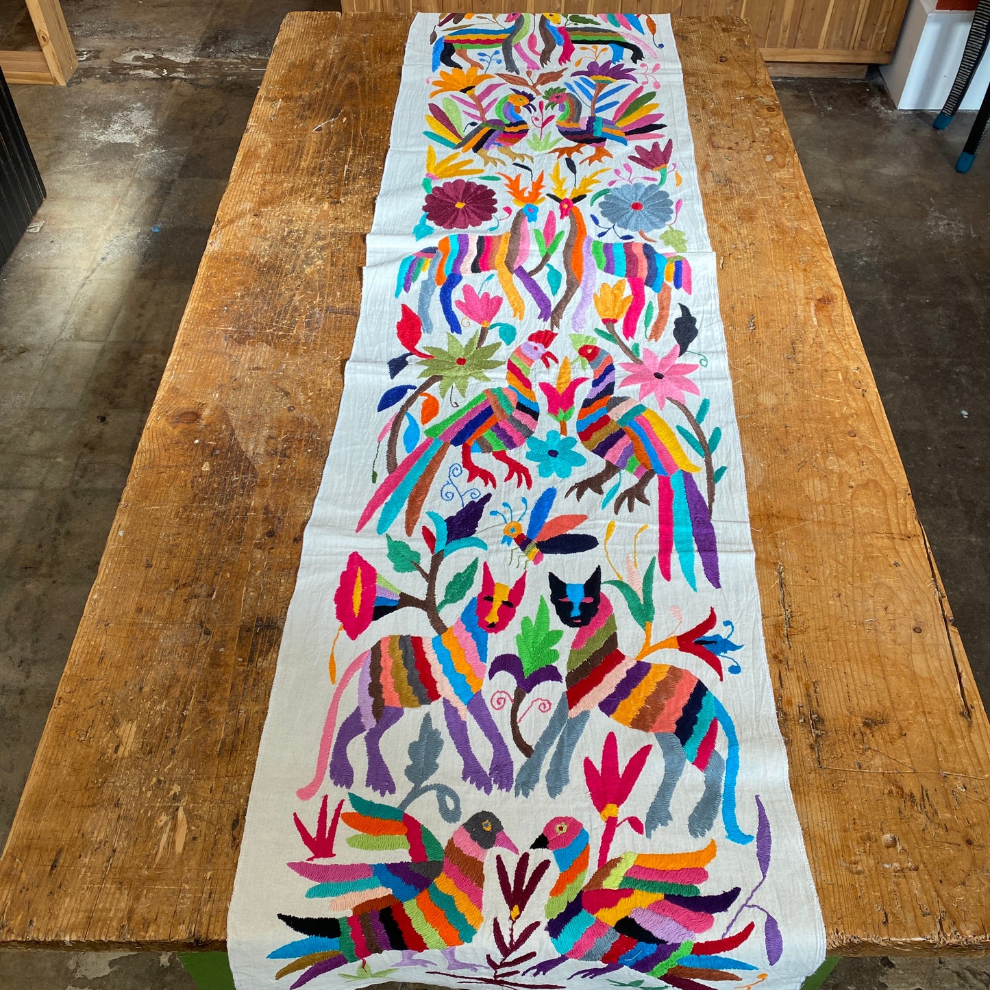 Large Otomi Runner- Multicolor with Flowers and Animals-C