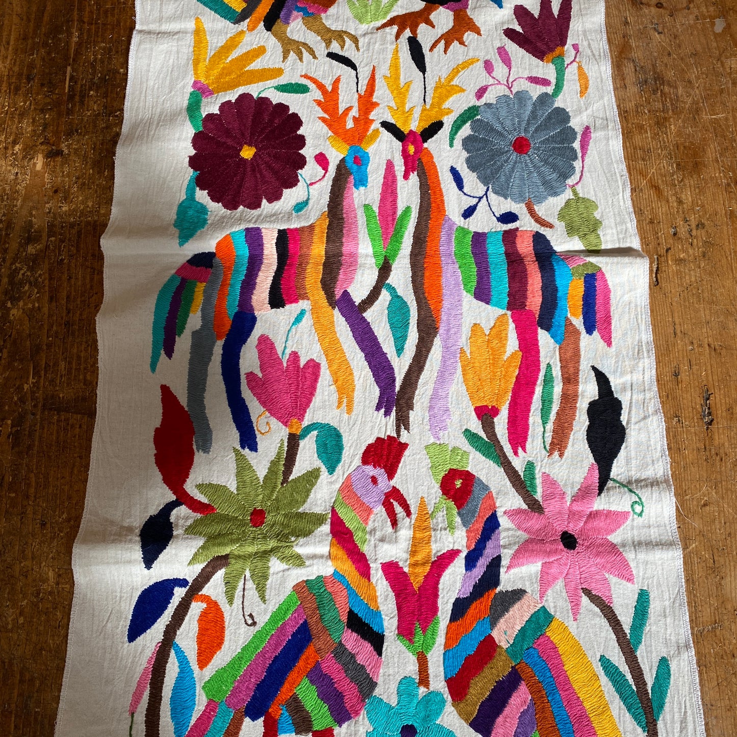 Large Otomi Runner- Multicolor with Flowers and Animals-C