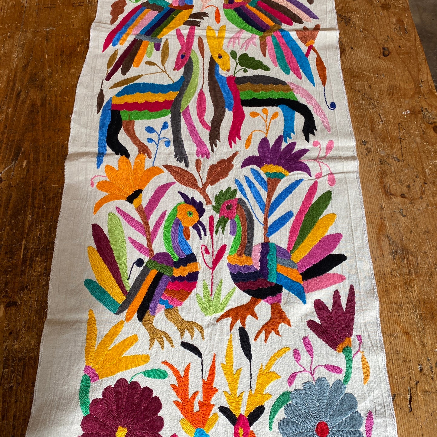 Large Otomi Runner- Multicolor with Flowers and Animals-C