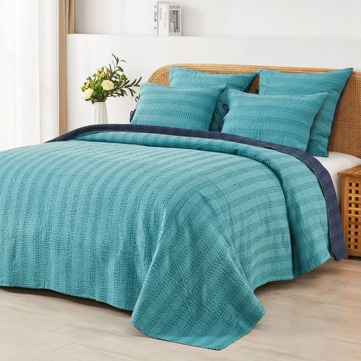 Reversible Stitched Kantha Quilt - Throw/Twin