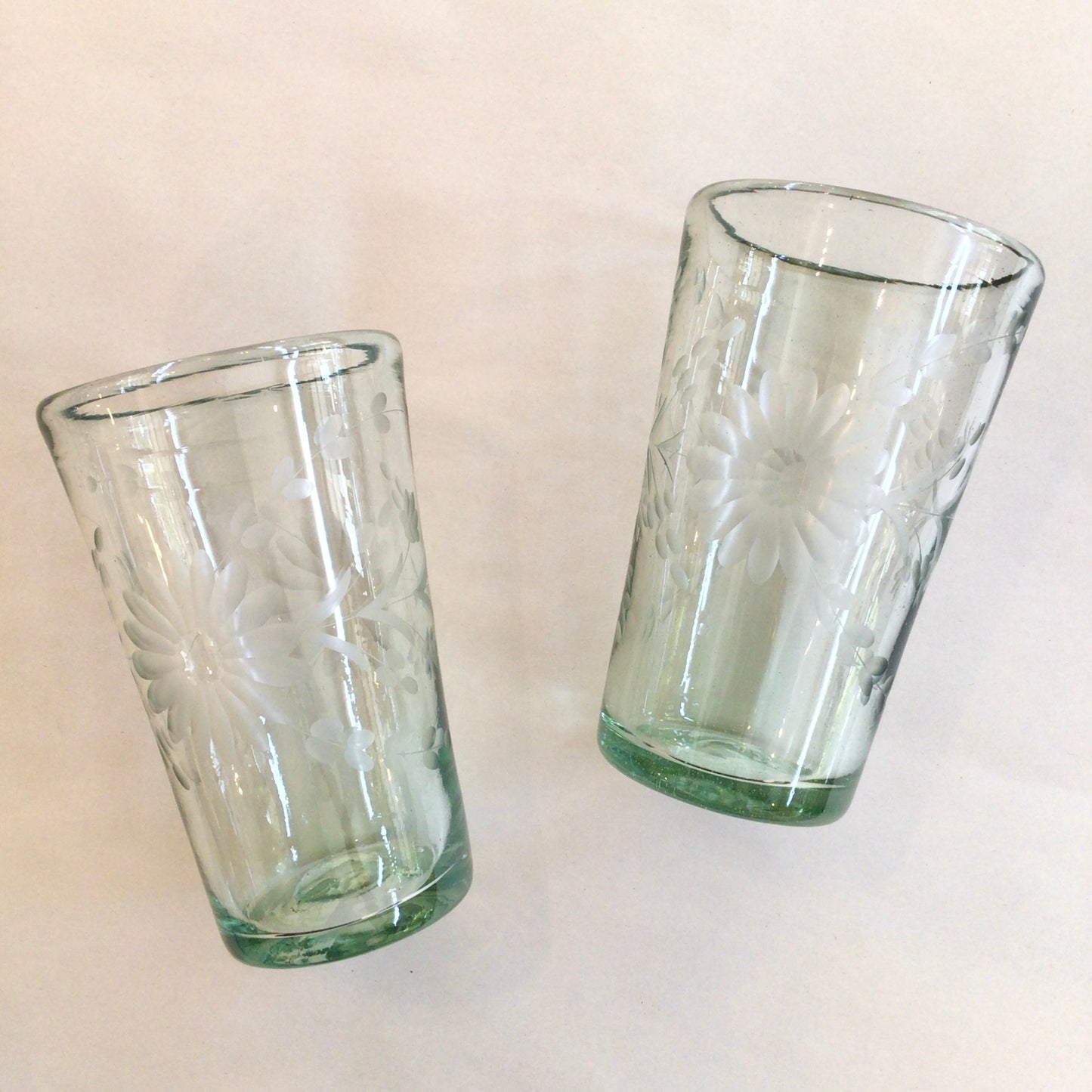 Engraved Clear Flower Tumbler Glass- Tall