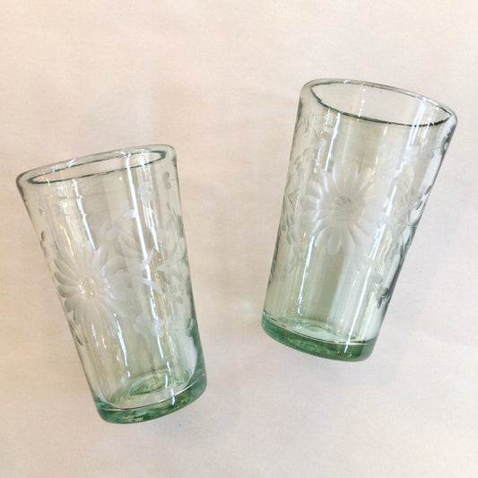 Engraved Clear Flower Tumbler Glass- Tall