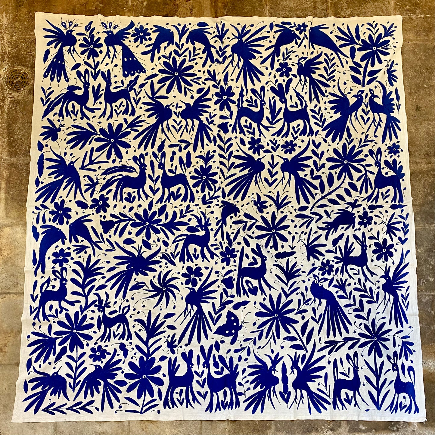 X-Large Otomi Embroidery Wall Hanging - Blue