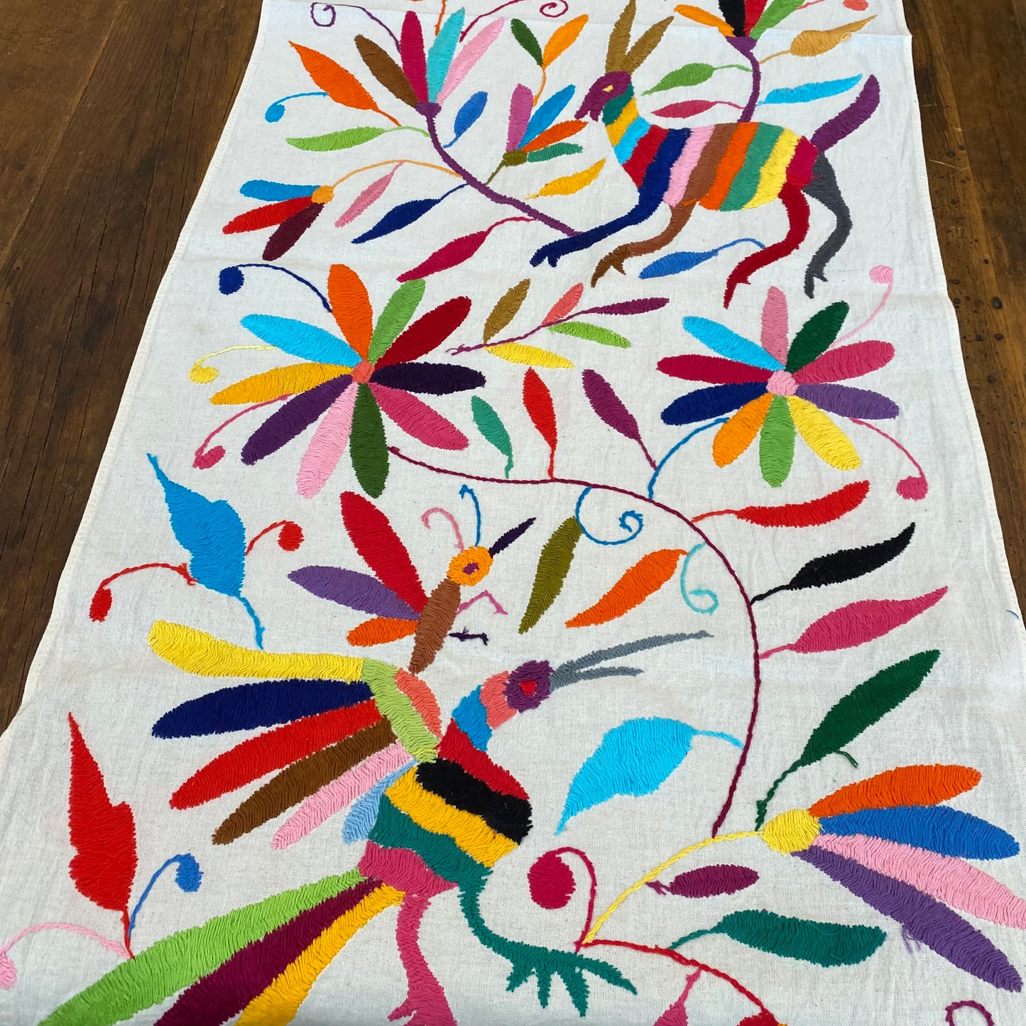 Large Otomi Runner- Multicolor with Flowers and Animals- P