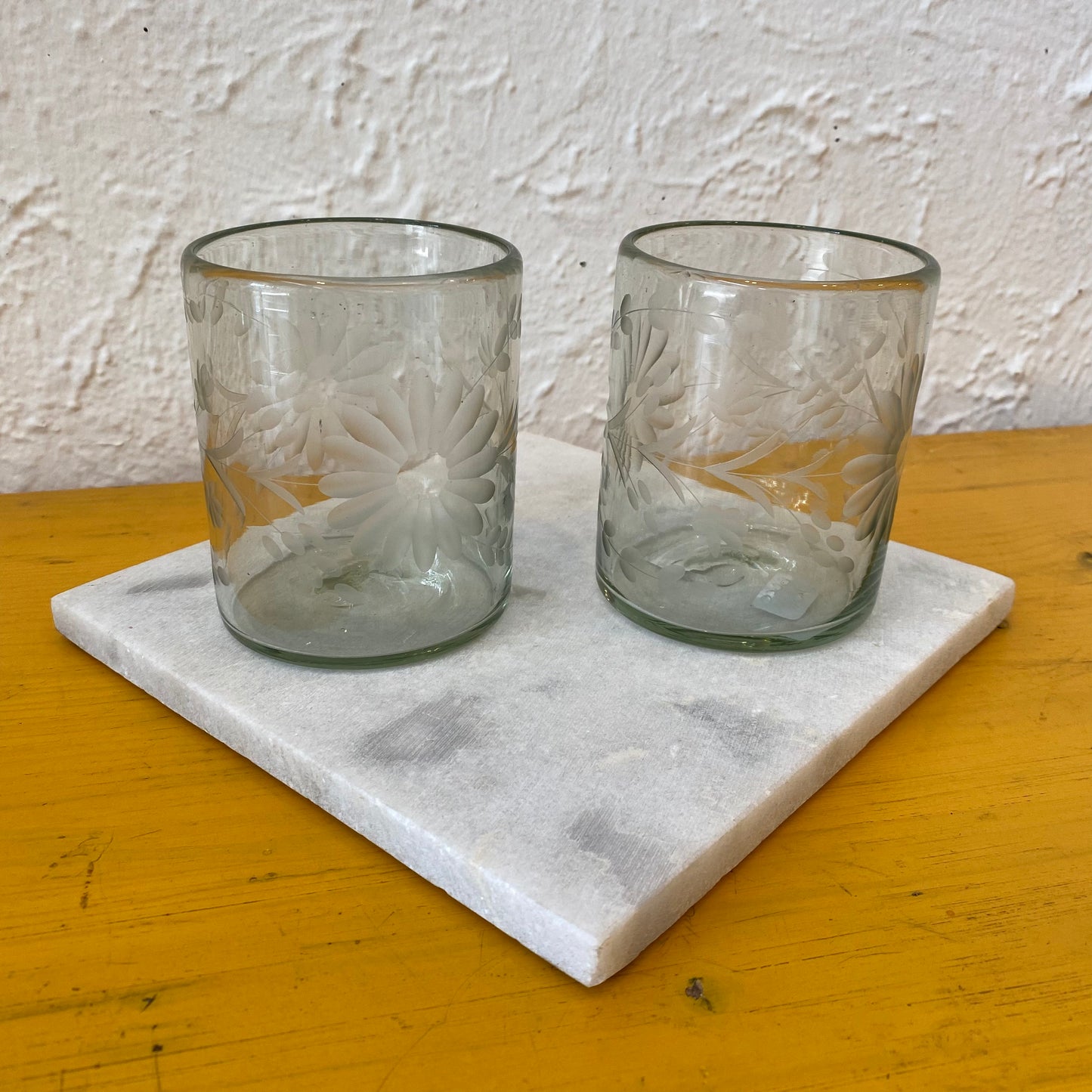 Engraved Clear Flower Tumbler Glass- Short