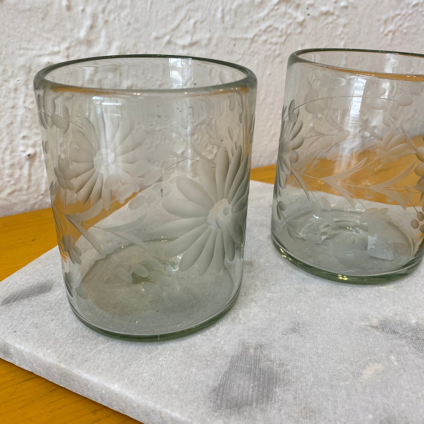 Engraved Clear Flower Tumbler Glass- Short