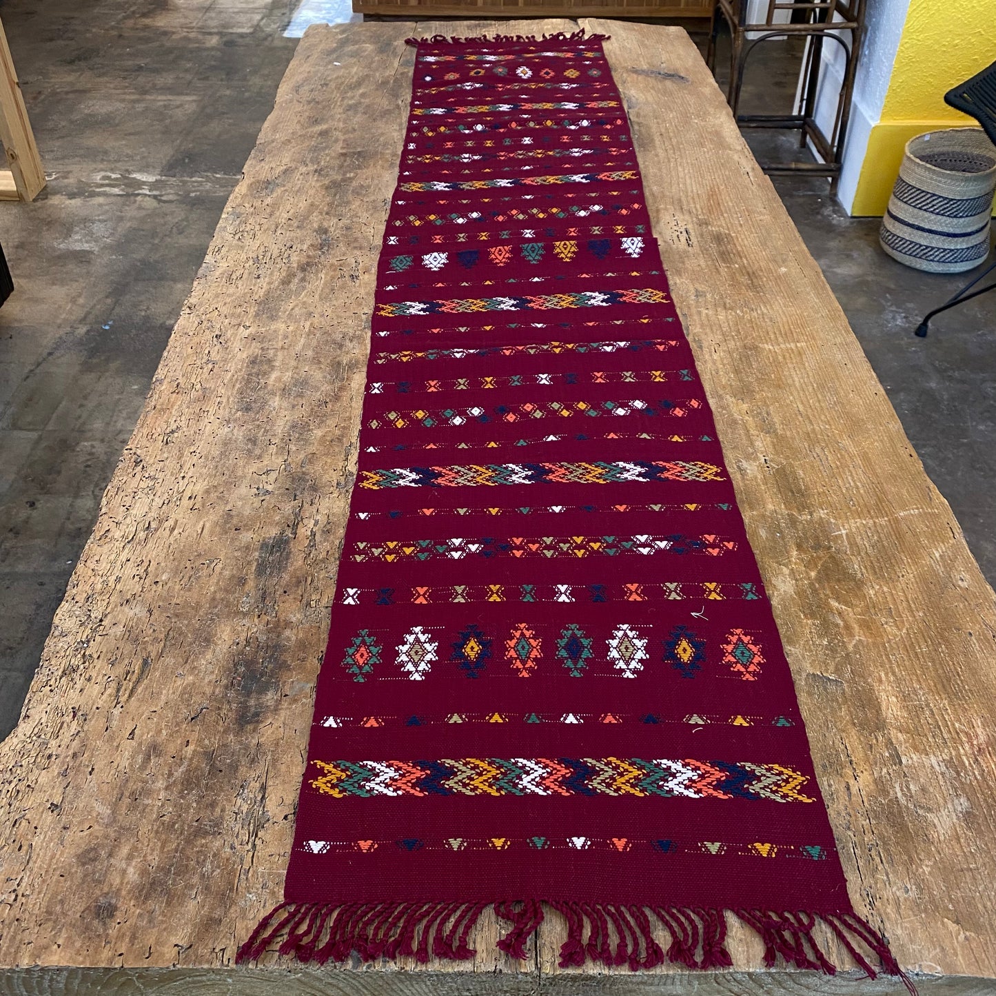 Woven Table Runner with Geometric Design from Guatemala- Burgundy A