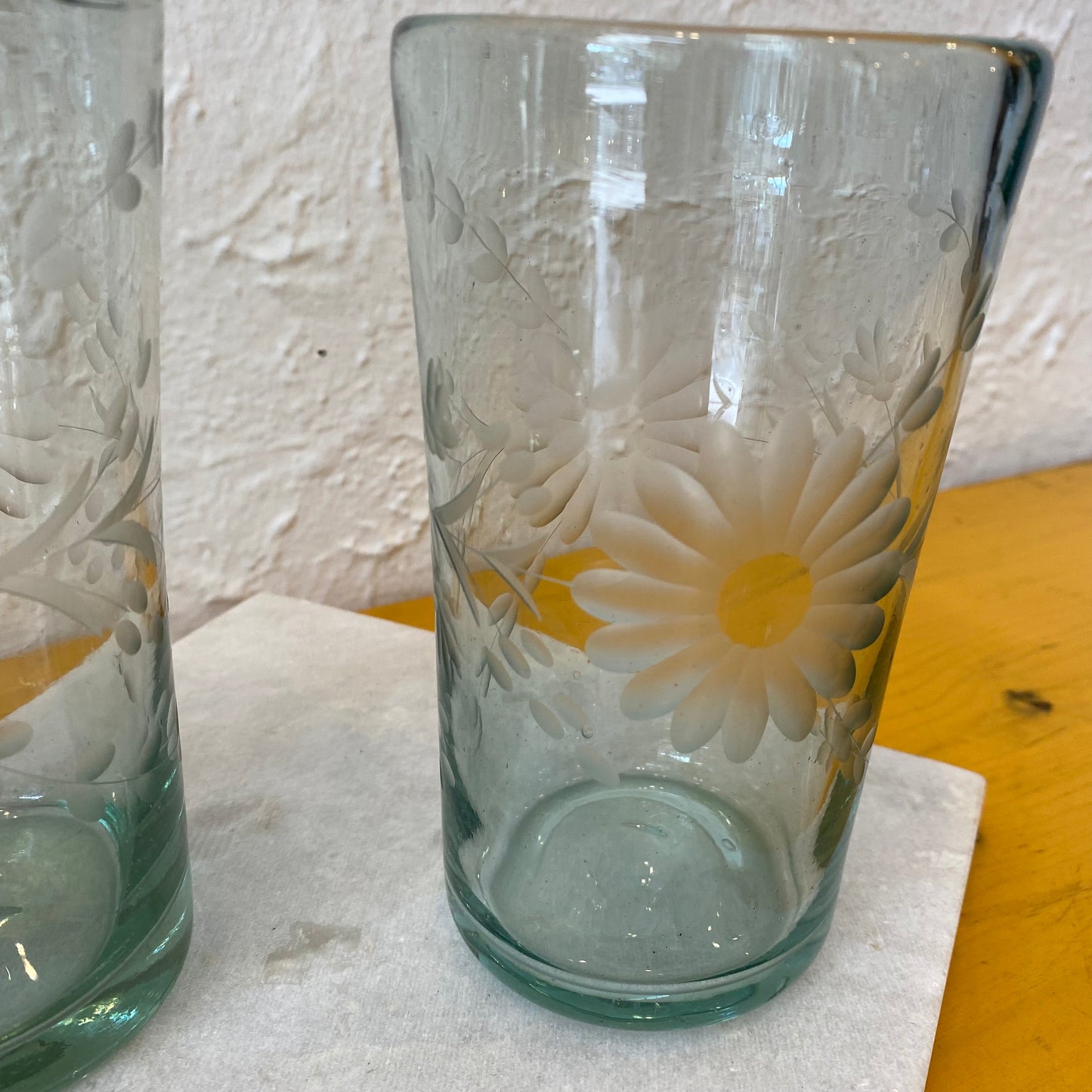 Engraved Clear Flower Tumbler Glass- Tall