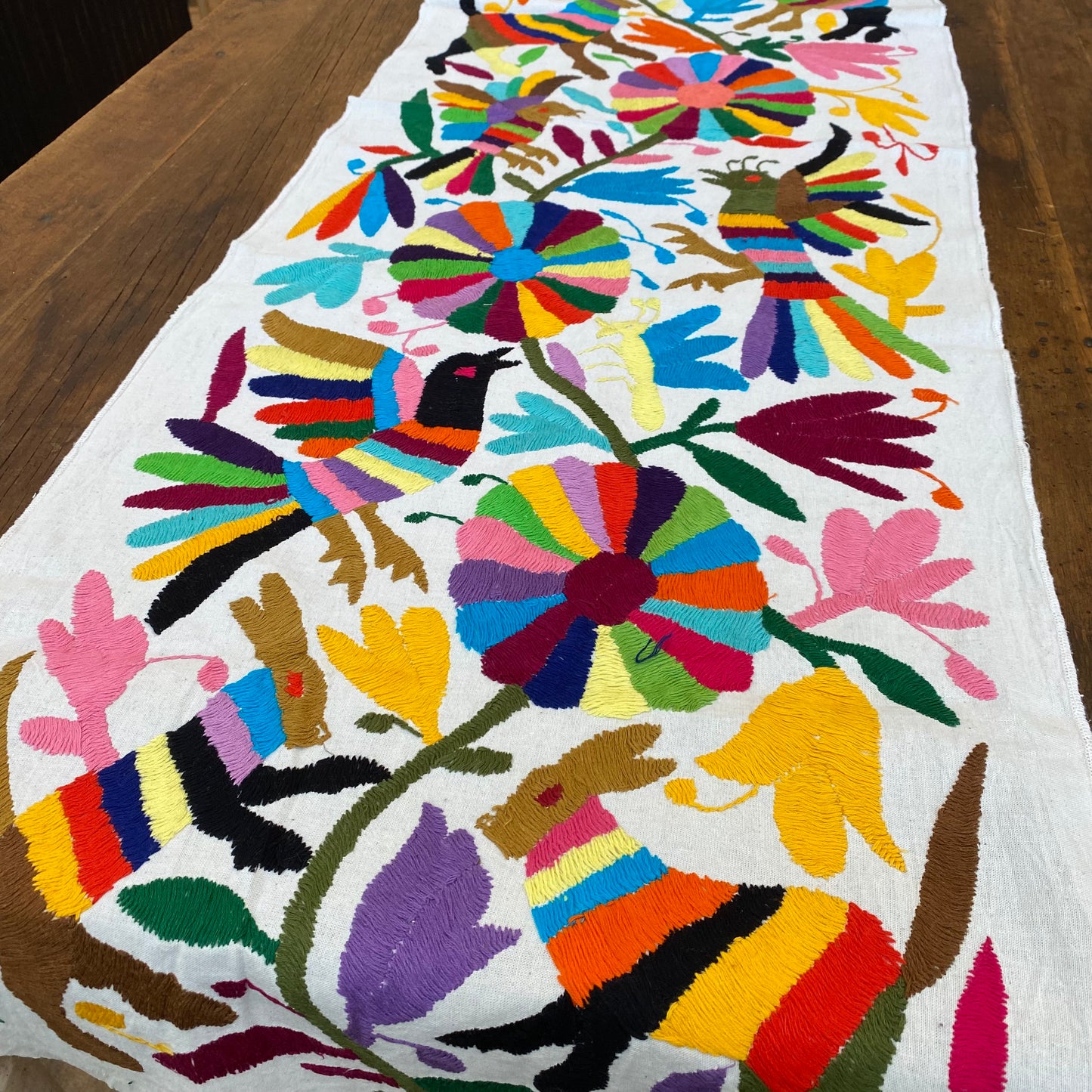 Large Otomi Runner- Multicolor with Flowers and Animals- Q