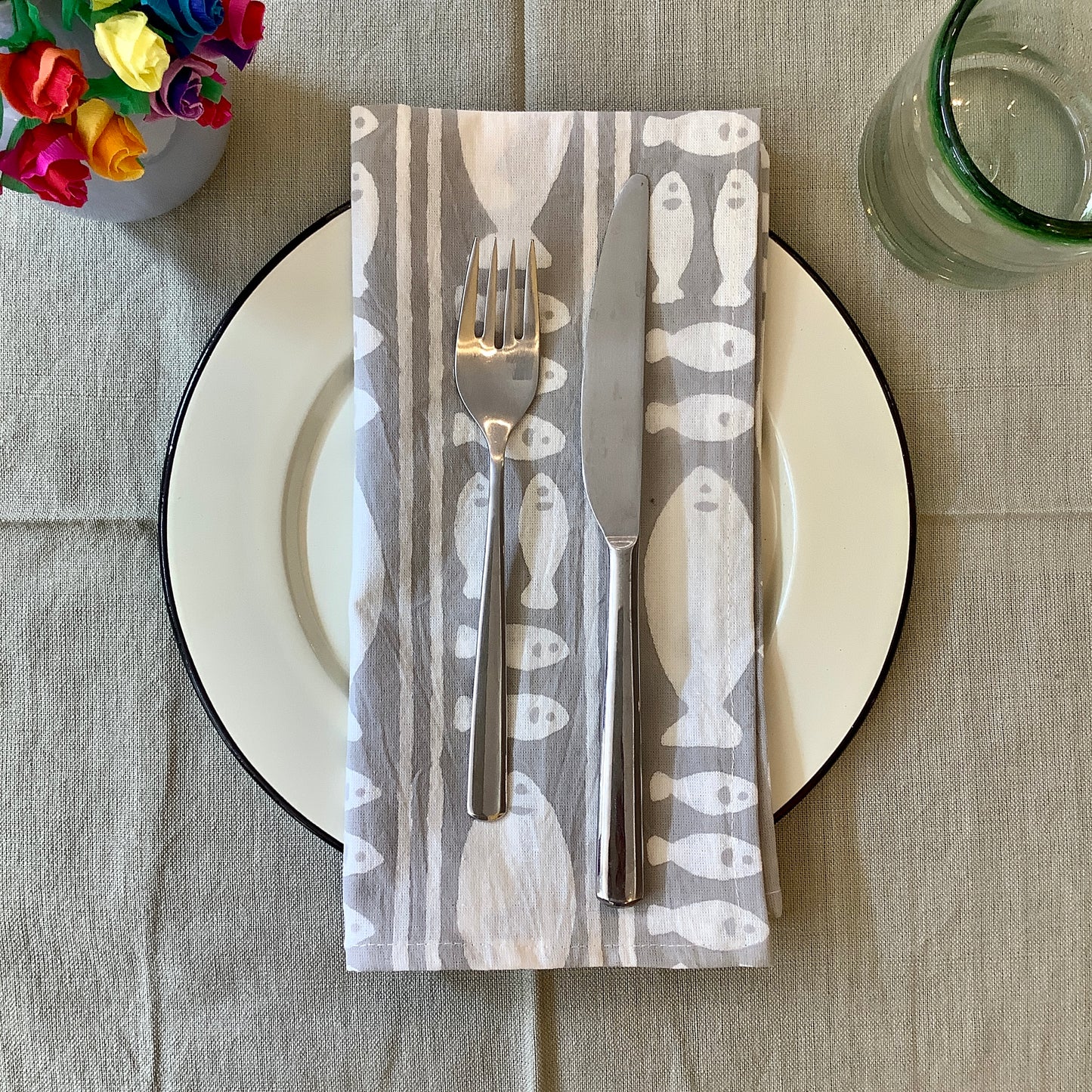 Striped Grey Fish Napkin