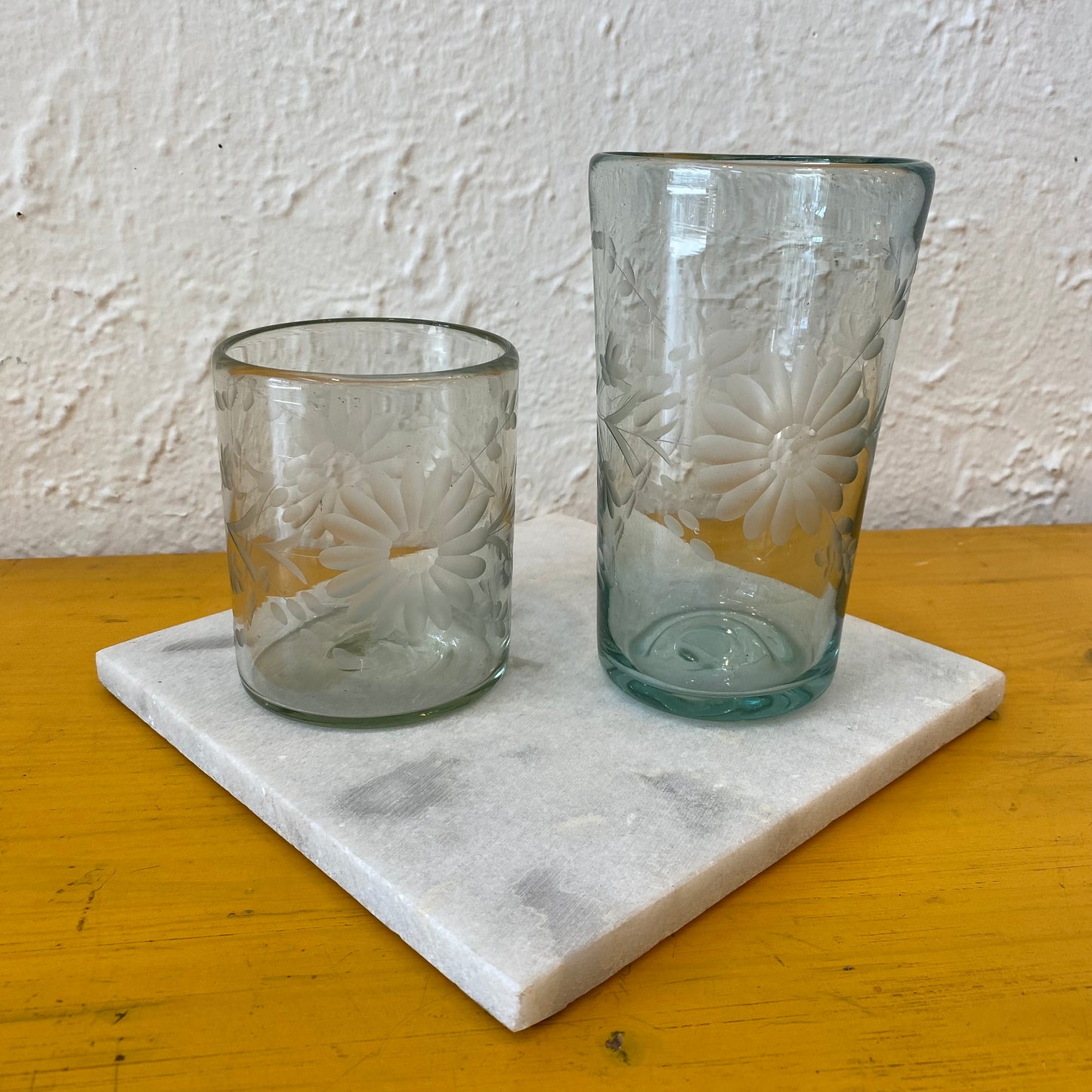 Engraved Clear Flower Tumbler Glass- Short