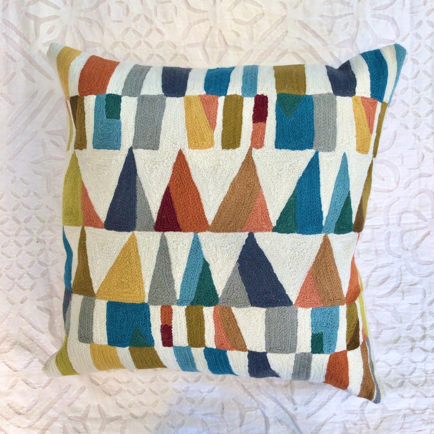 Delaunay Scandinavian Triangles Chainstitch Pillow
