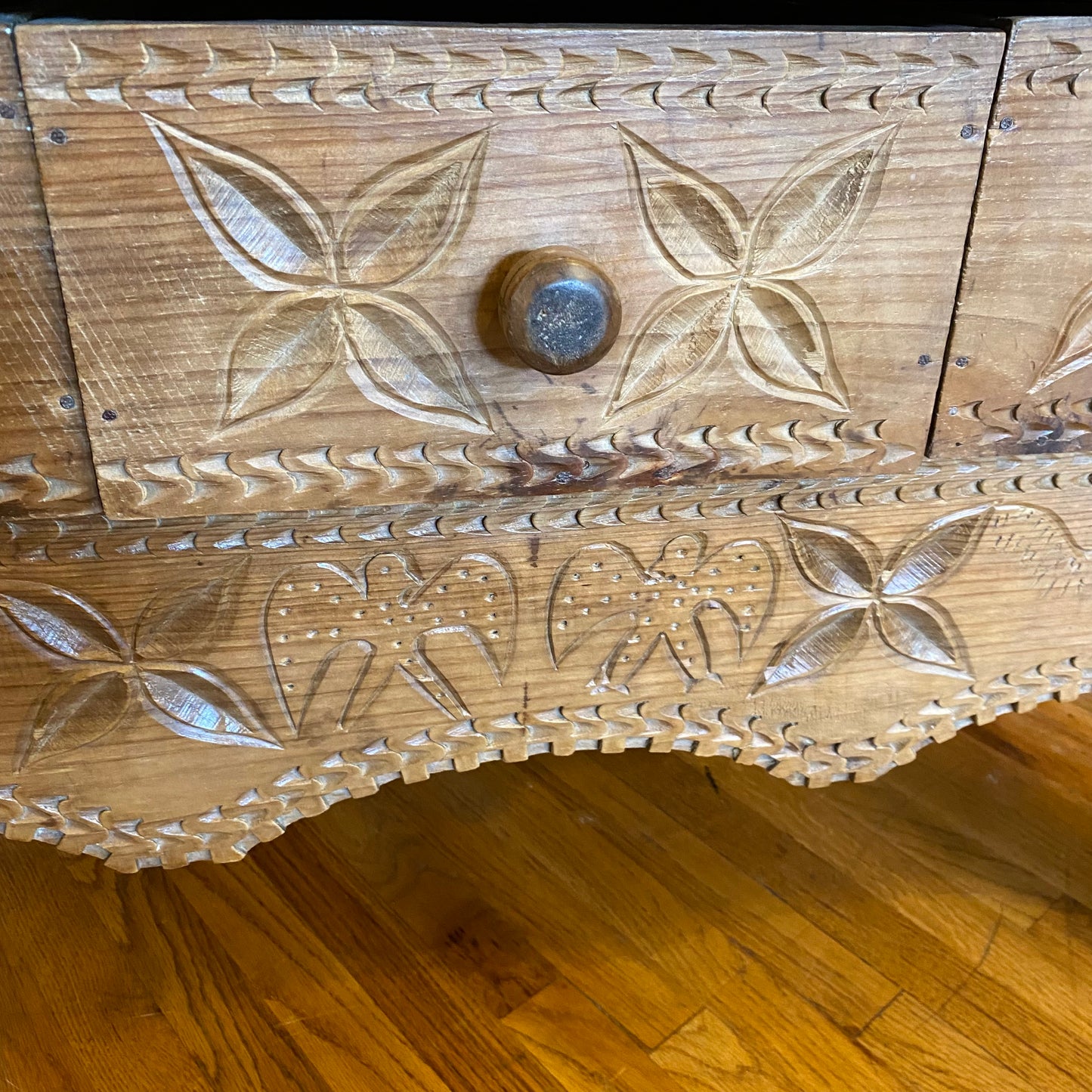 Wooden Console Table with Drawers and Carved Details from Guatemala