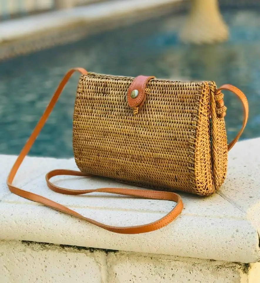 Ata Wicker Teardrop Crossbody Purse