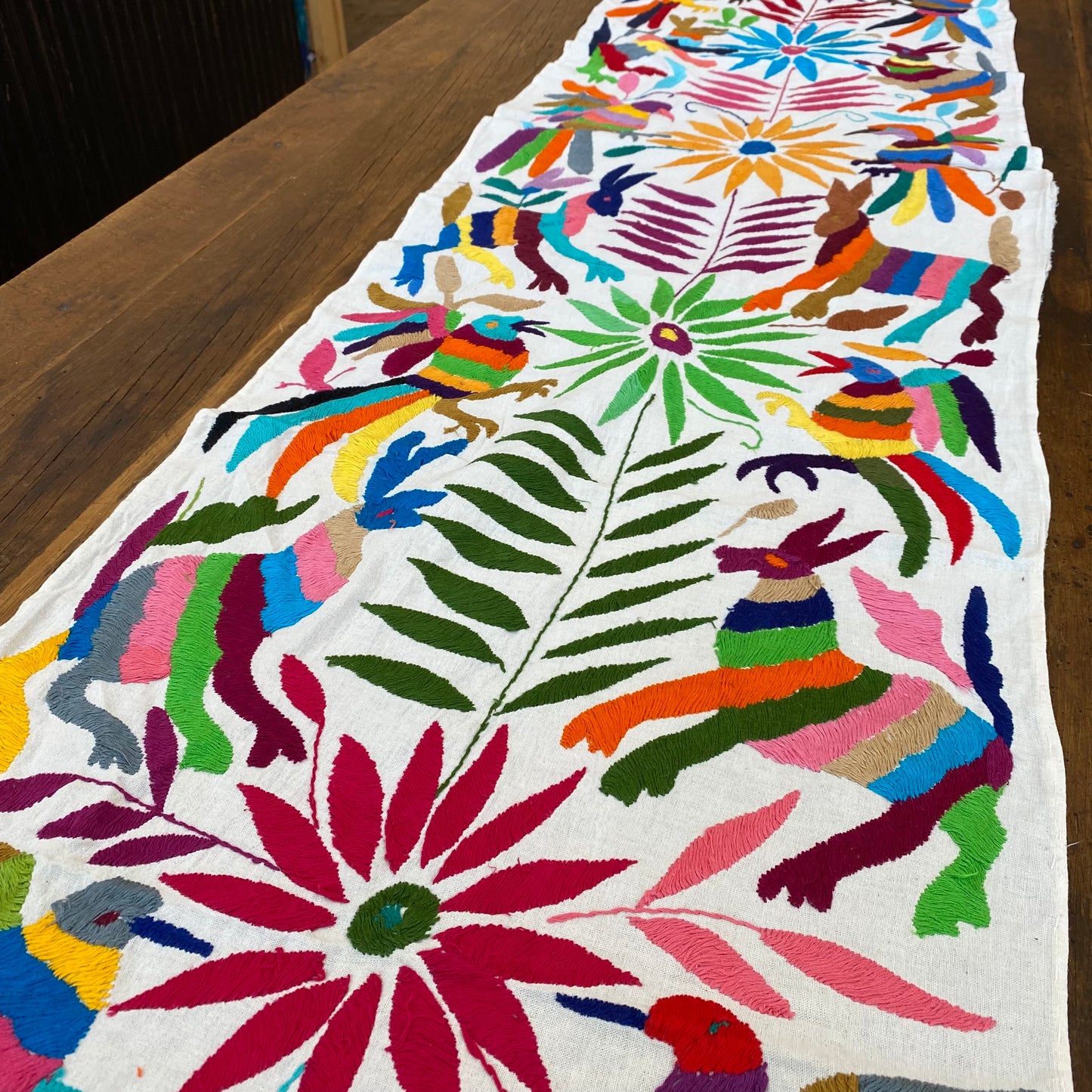 Large Otomi Runner- Multicolor with Flowers and Animals- G