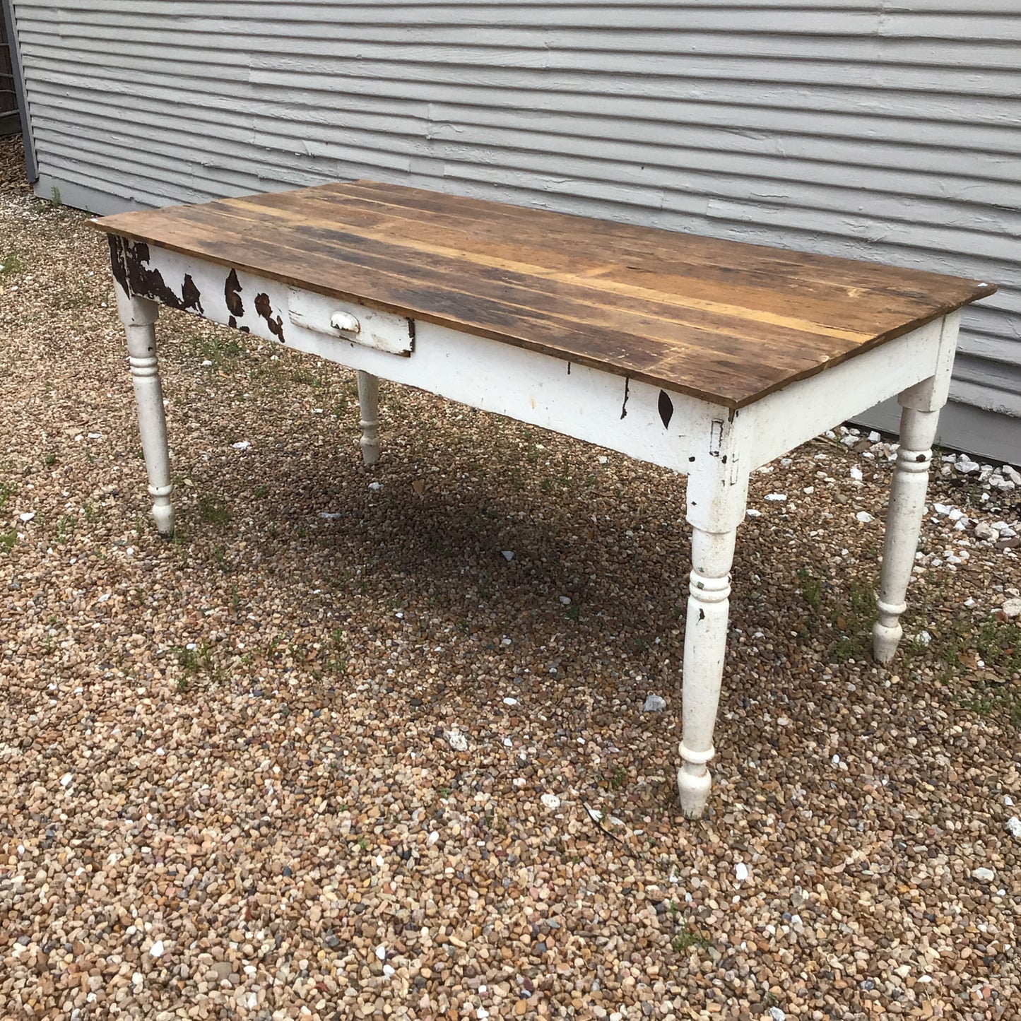 Old Mexican White Painted Wood Dining Table