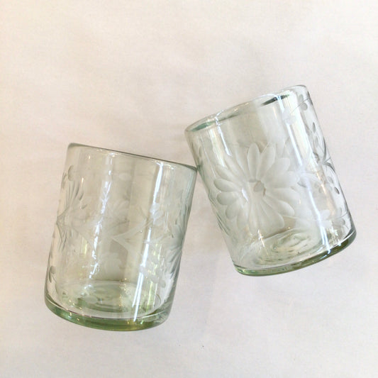 Engraved Clear Flower Tumbler Glass- Short