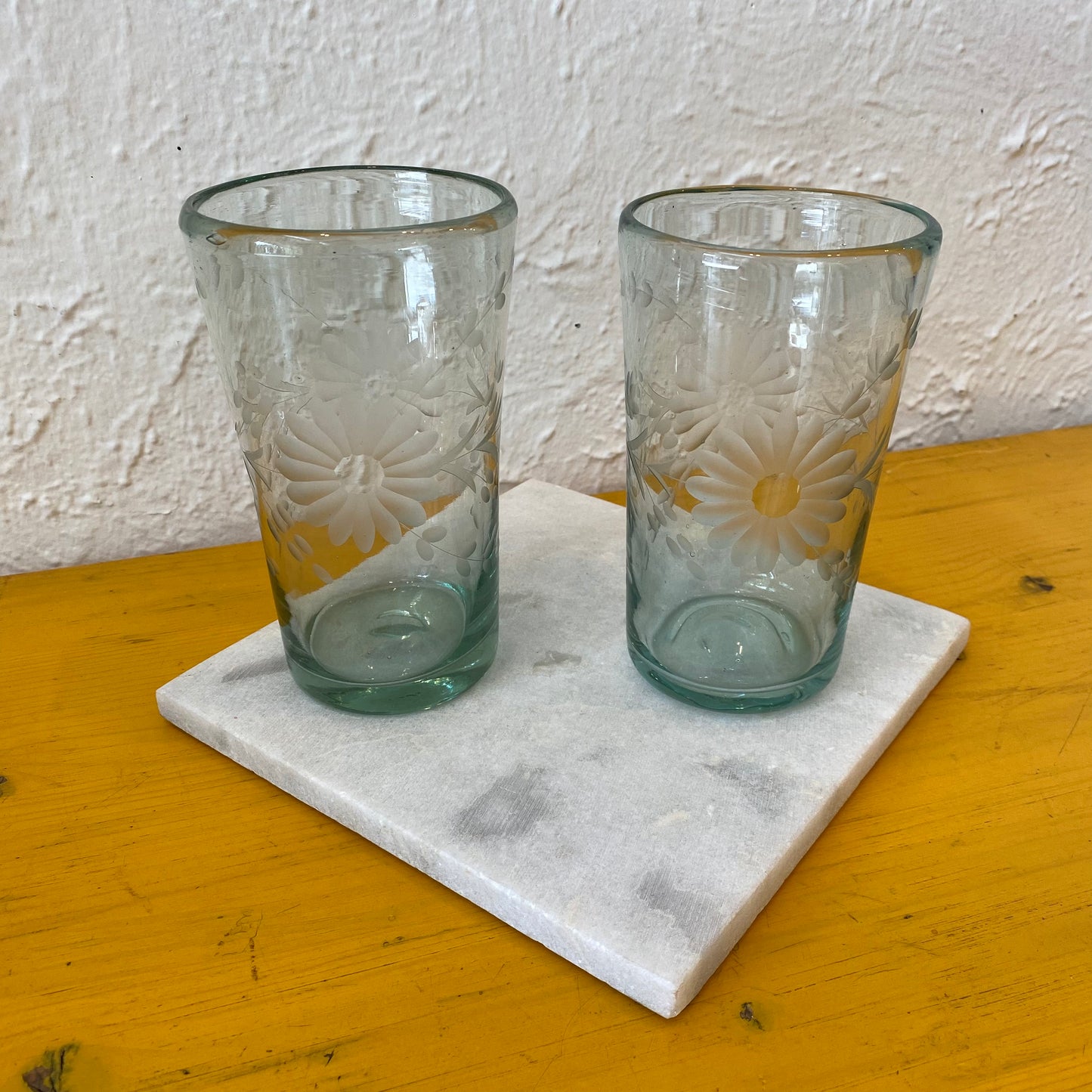 Engraved Clear Flower Tumbler Glass- Tall