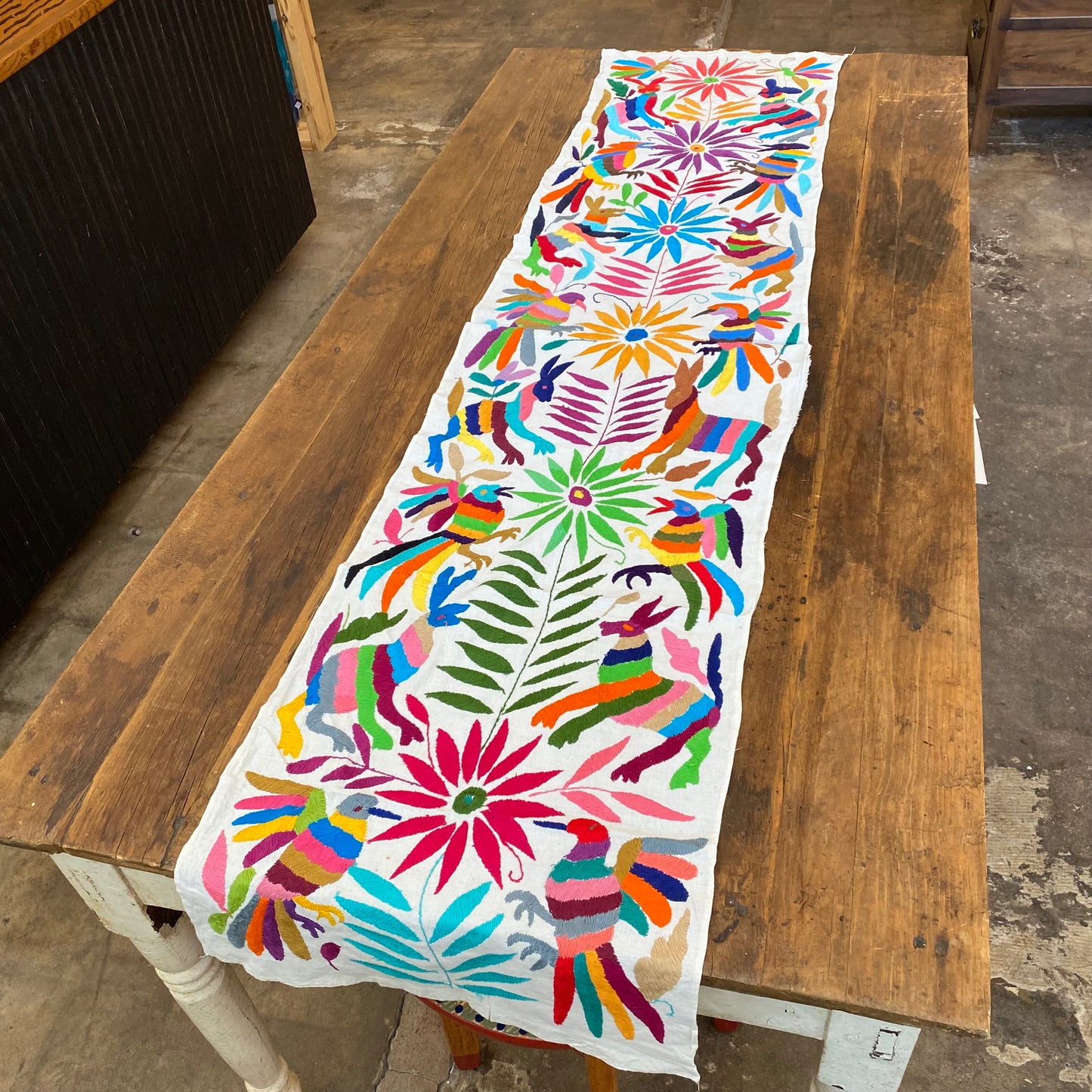 Large Otomi Runner- Multicolor with Flowers and Animals- G
