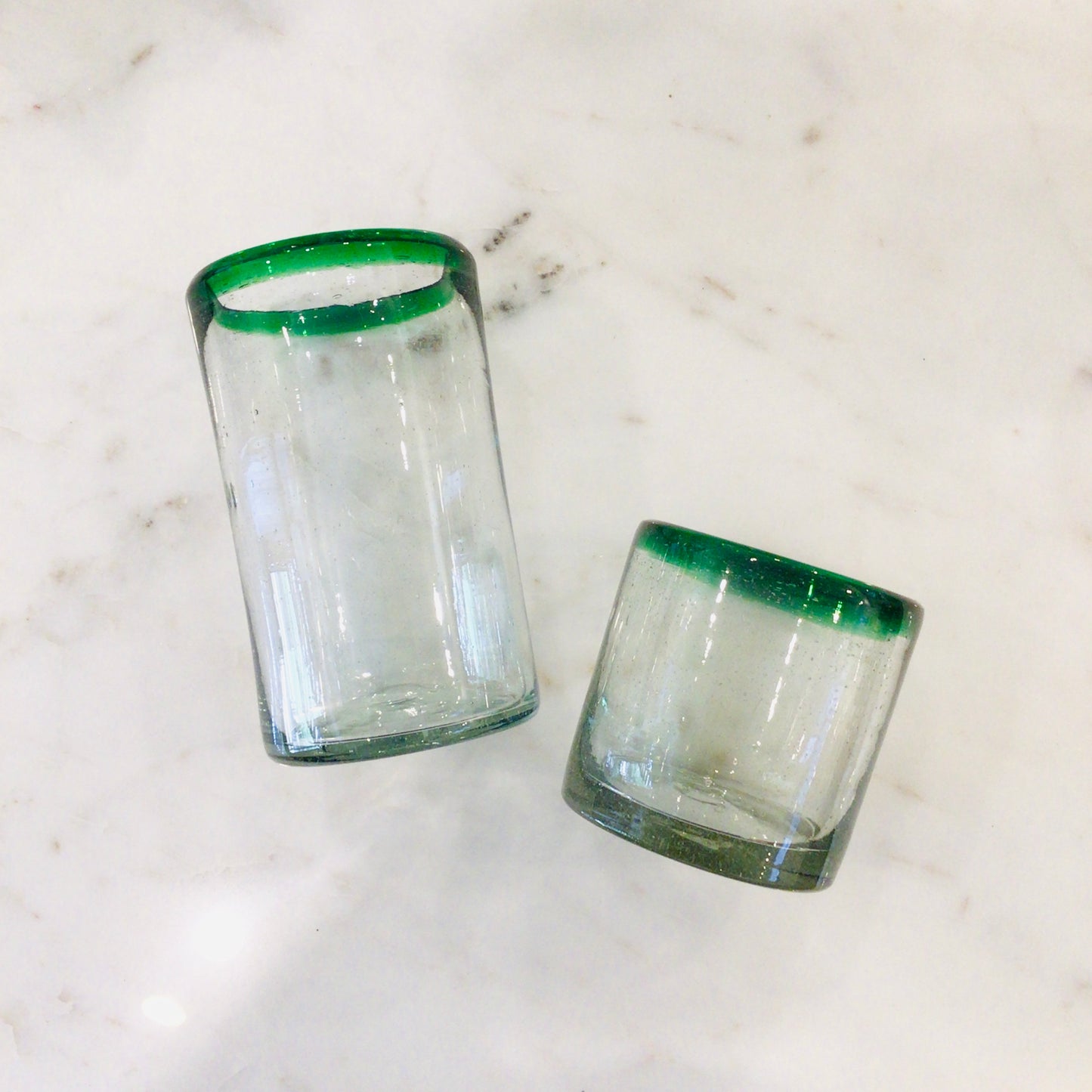 Tall Mexican Glass Tumbler - Green Rim