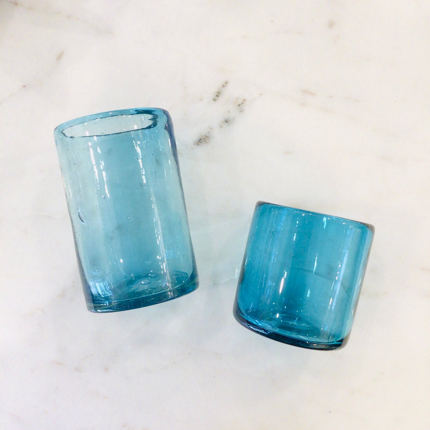 Tall Mexican Glass Tumbler - Solid Teal