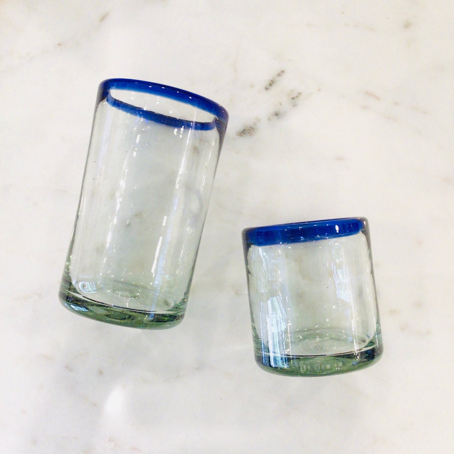 Tall Mexican Glass Tumbler - Blue Rim