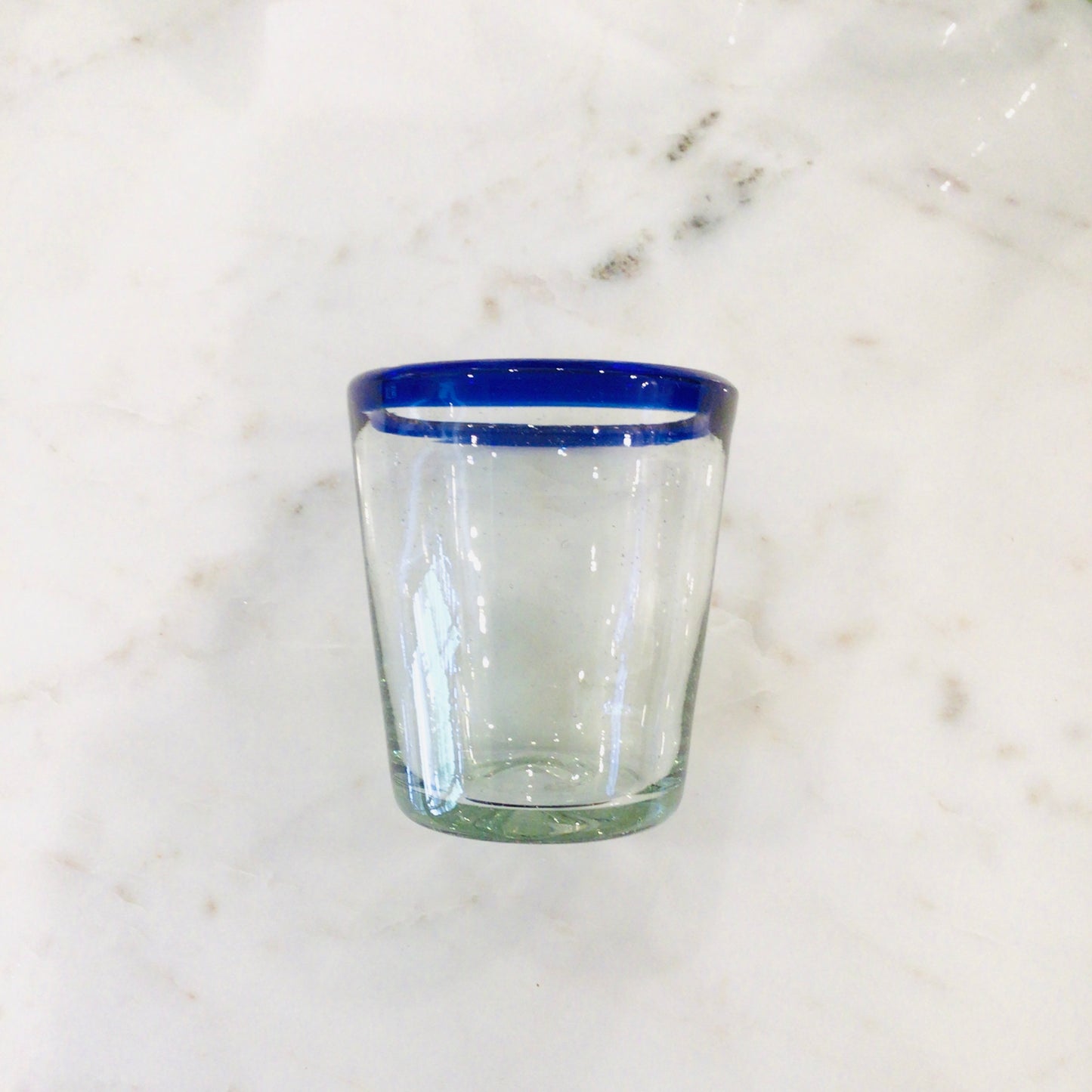 Mexican Glass V-shapd Tumbler - Blue Rim