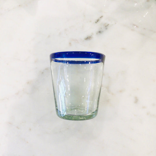 Mexican Glass V-shapd Tumbler - Blue Rim