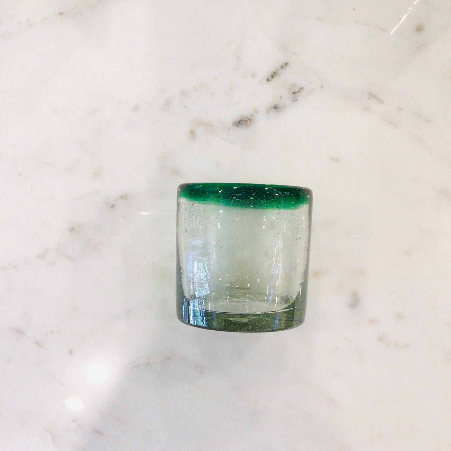 Short Mexican Glass Tumbler - Green Rim